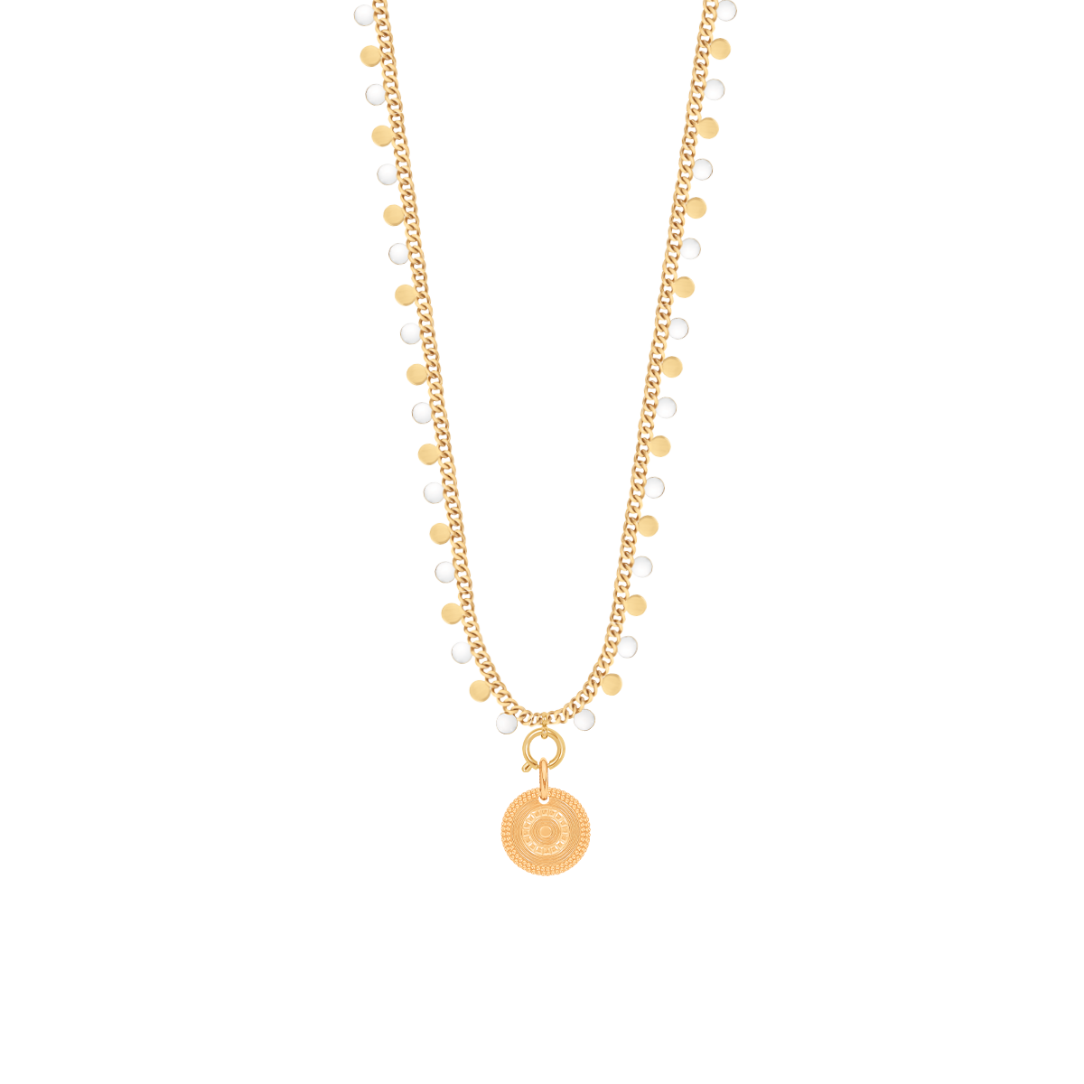 Halskette Sophie weiße Emaille mit Boho II Anhänger, vergoldet - Vorderansicht