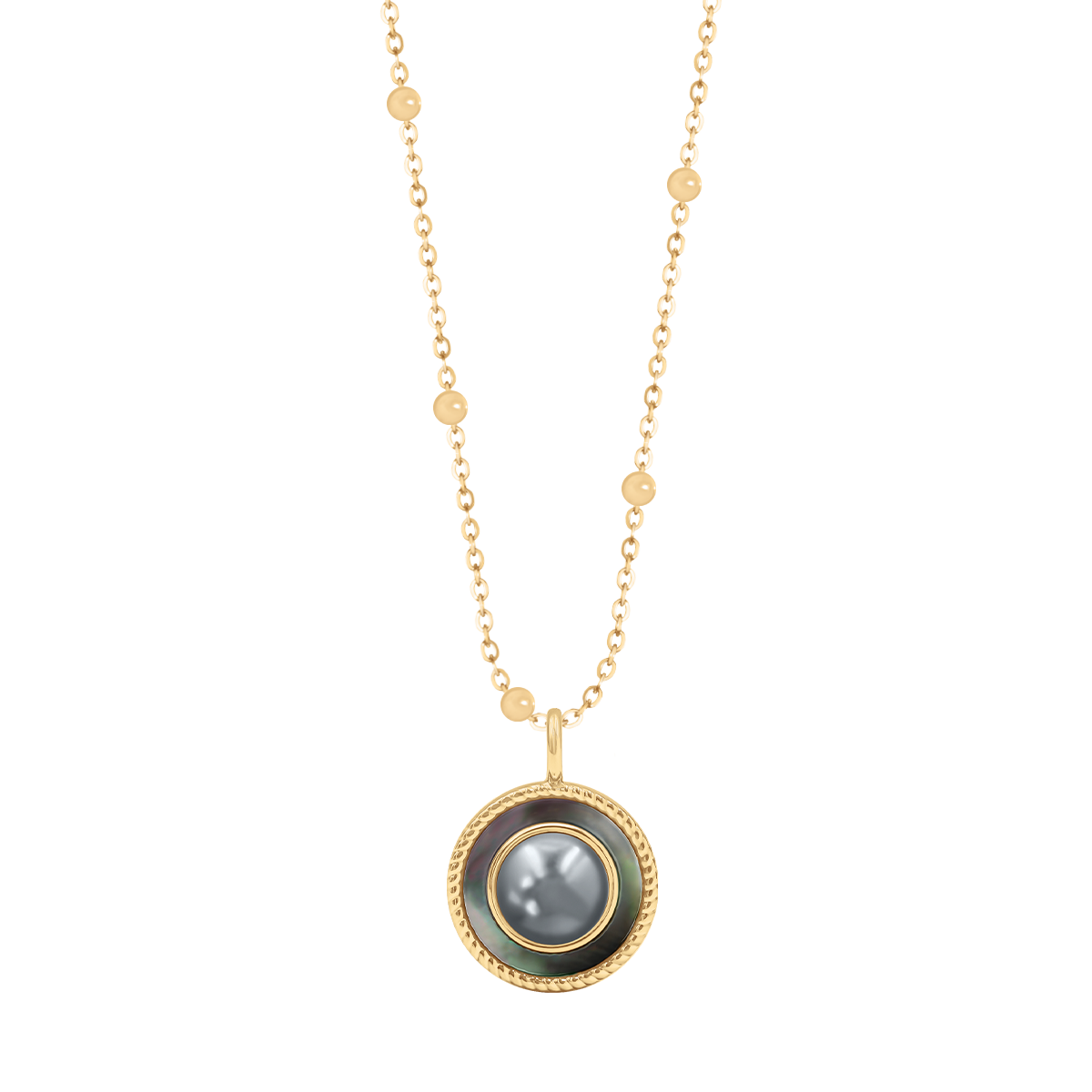 Halskette mit Kugeln mit Cosmos-Anhänger No.1 vergoldet - Vorderansicht