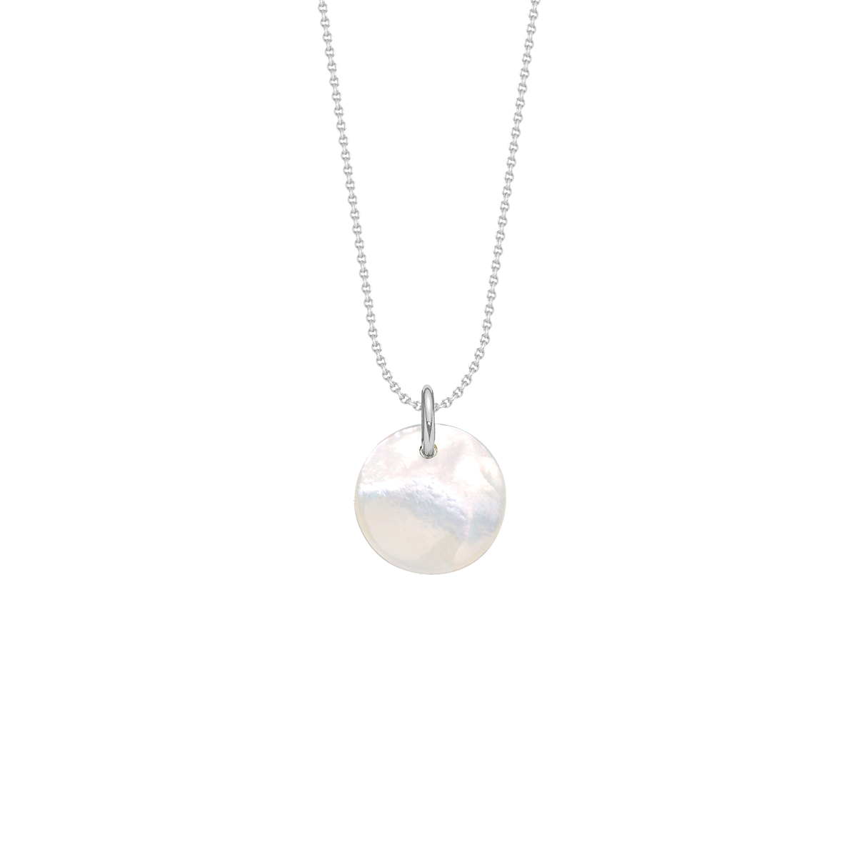 Halskette Klassisch 40 cm mit 1,5 cm Medaillon aus Perlmutt silber - Vorderansicht
