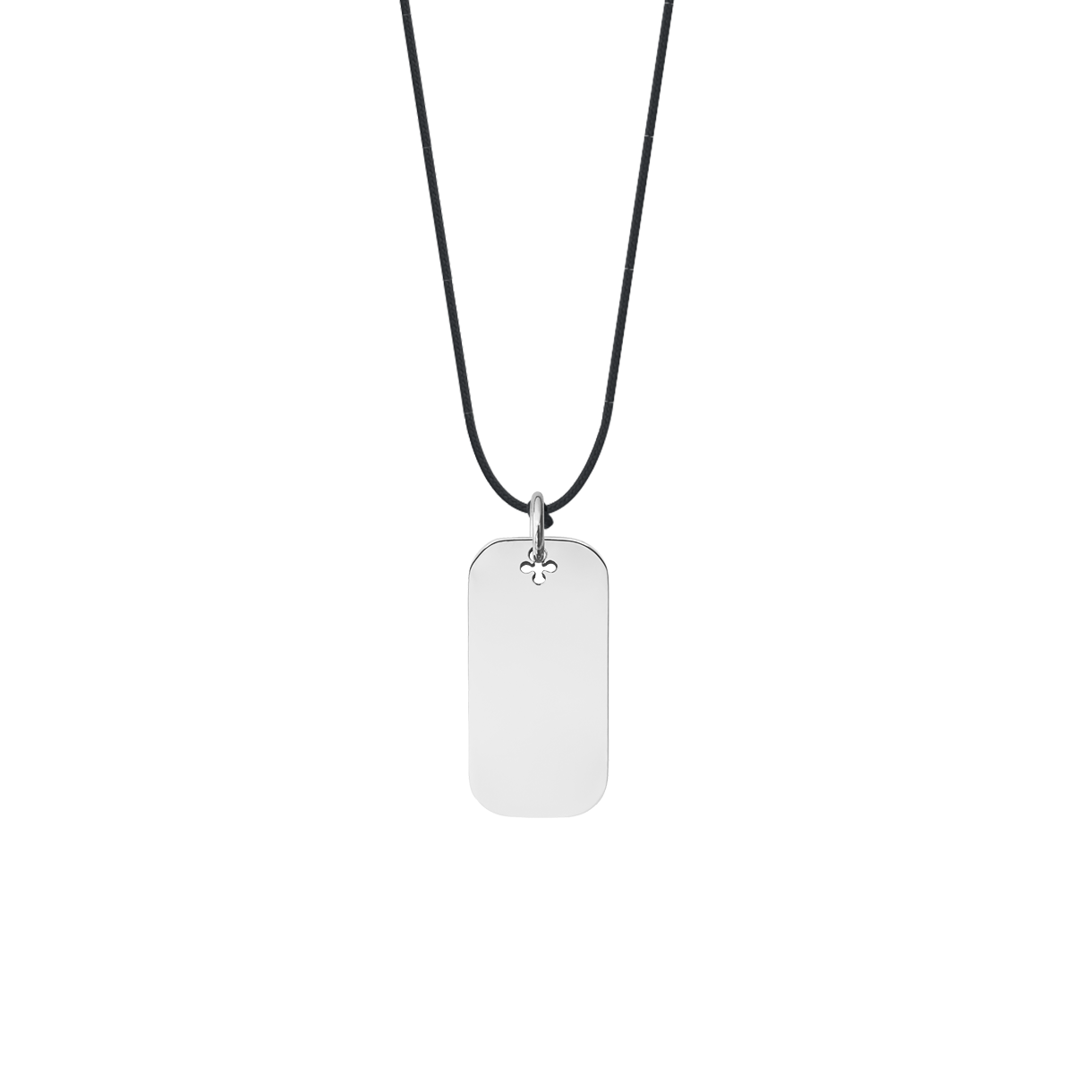 Halsband schwarz mit versilbertem 2,4 cm Dog Tag - Vorderansicht