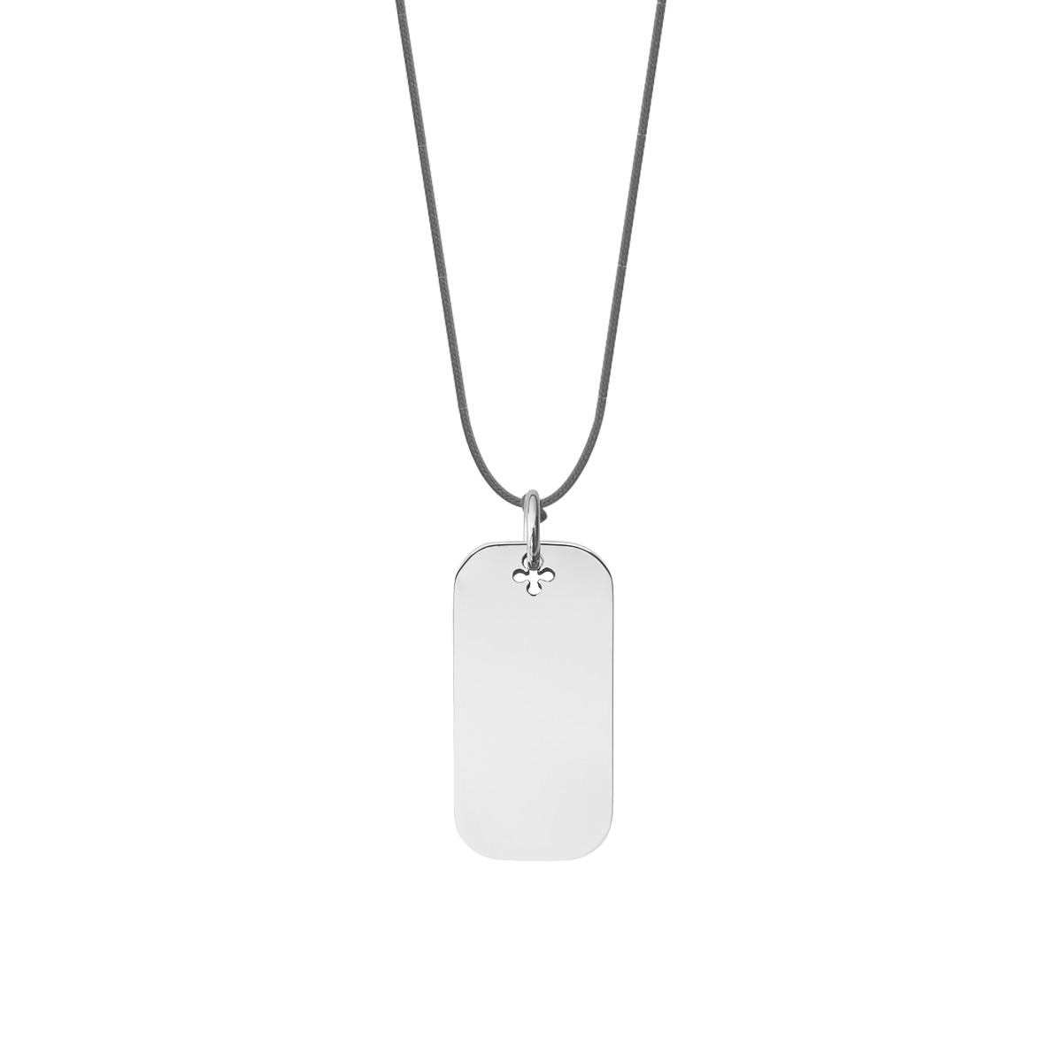 Schnurband dunkelgrau mit versilbertem 3 cm Dog Tag - Vorderansicht