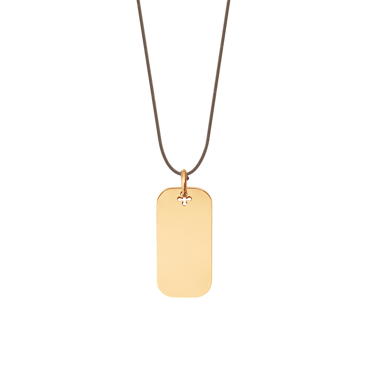 Schnurband dunkelcappuccino mit vergoldetem 3 cm Dog Tag - Vorderansicht