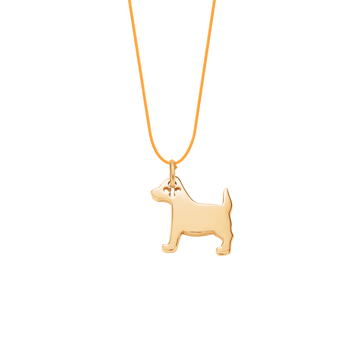 Schnurband neon orange mit vergoldetem Hund - Vorderansicht