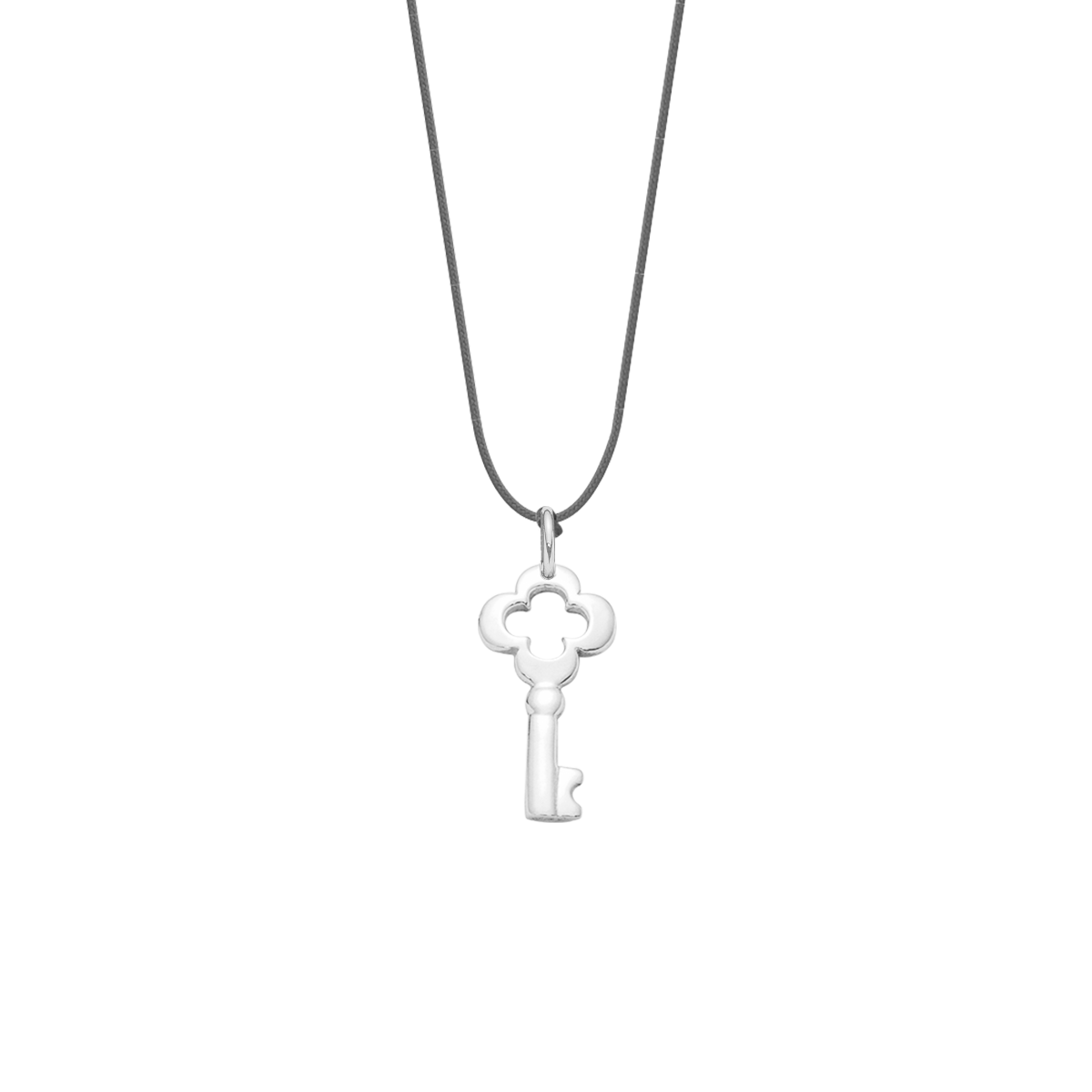 Schnurband dunkelgrau mit silbernem Schlüssel - Vorderansicht