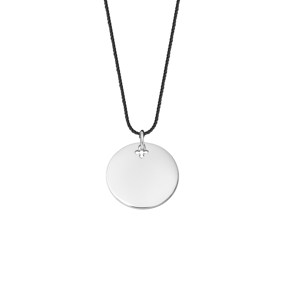 Schnurhalskette Metalic schwarz mit silbernem 2 cm Medaillon - Vorderansicht
