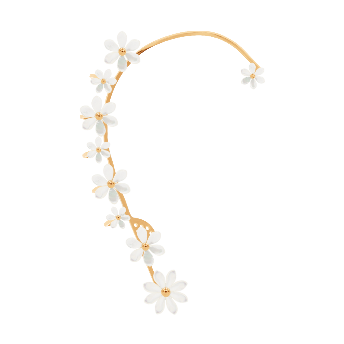 Ear Cuff Flowers mit Perlmutt, rechts, vergoldet - Vorderansicht