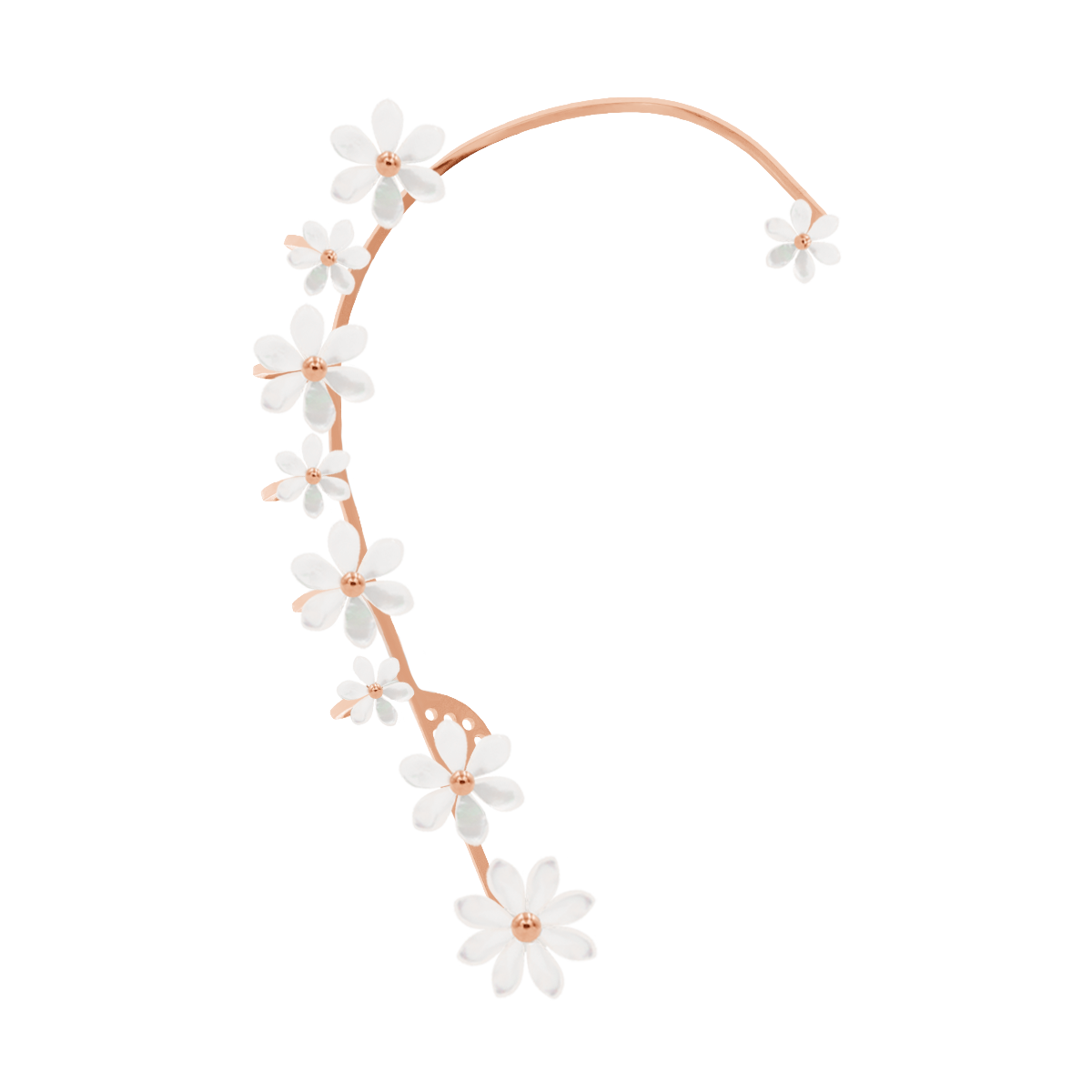 Ear Cuff Flowers mit Perlmutt, rechts, rotgoldauflage - Vorderansicht