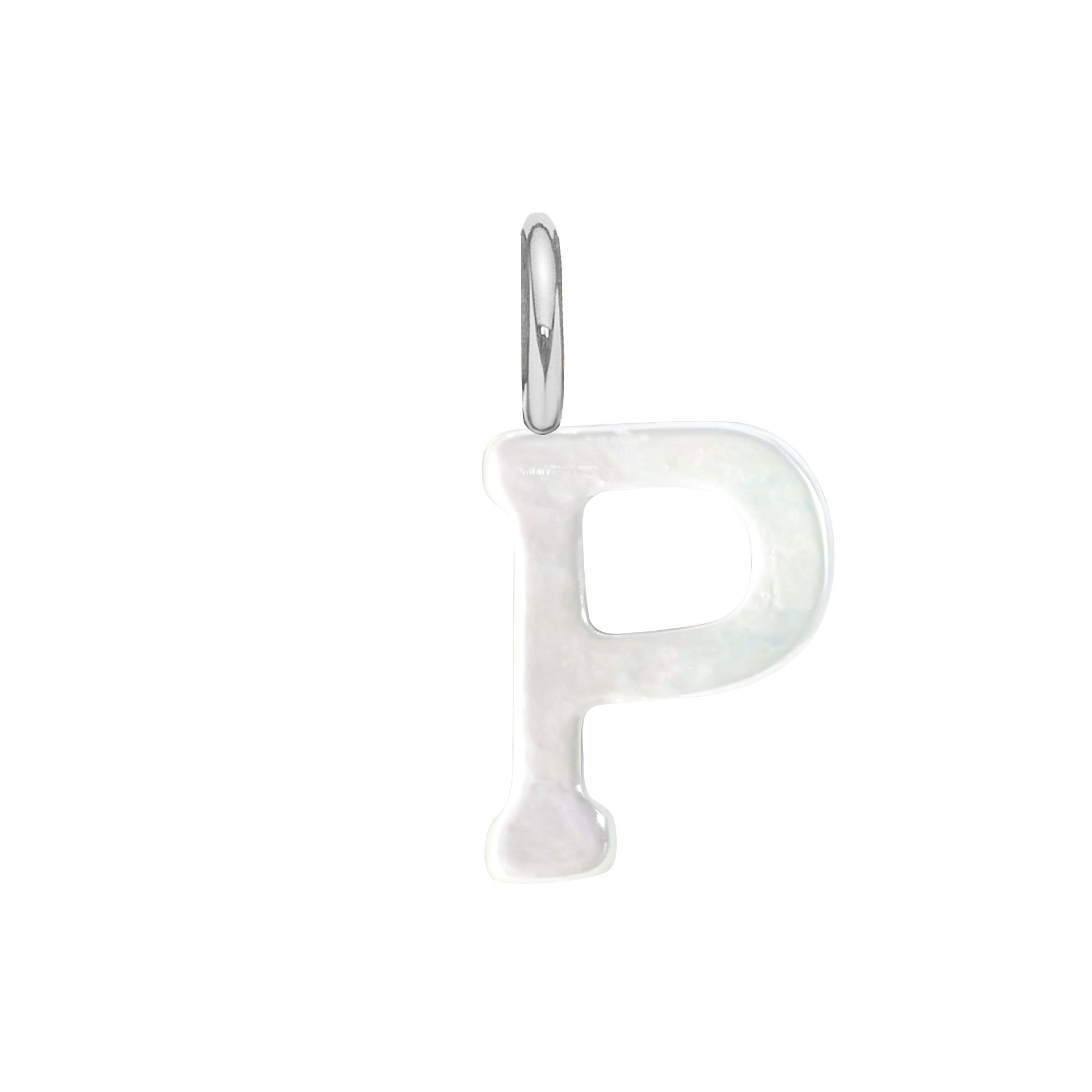 Buchstabe P aus Perlmutt, versilbert - Vorderansicht