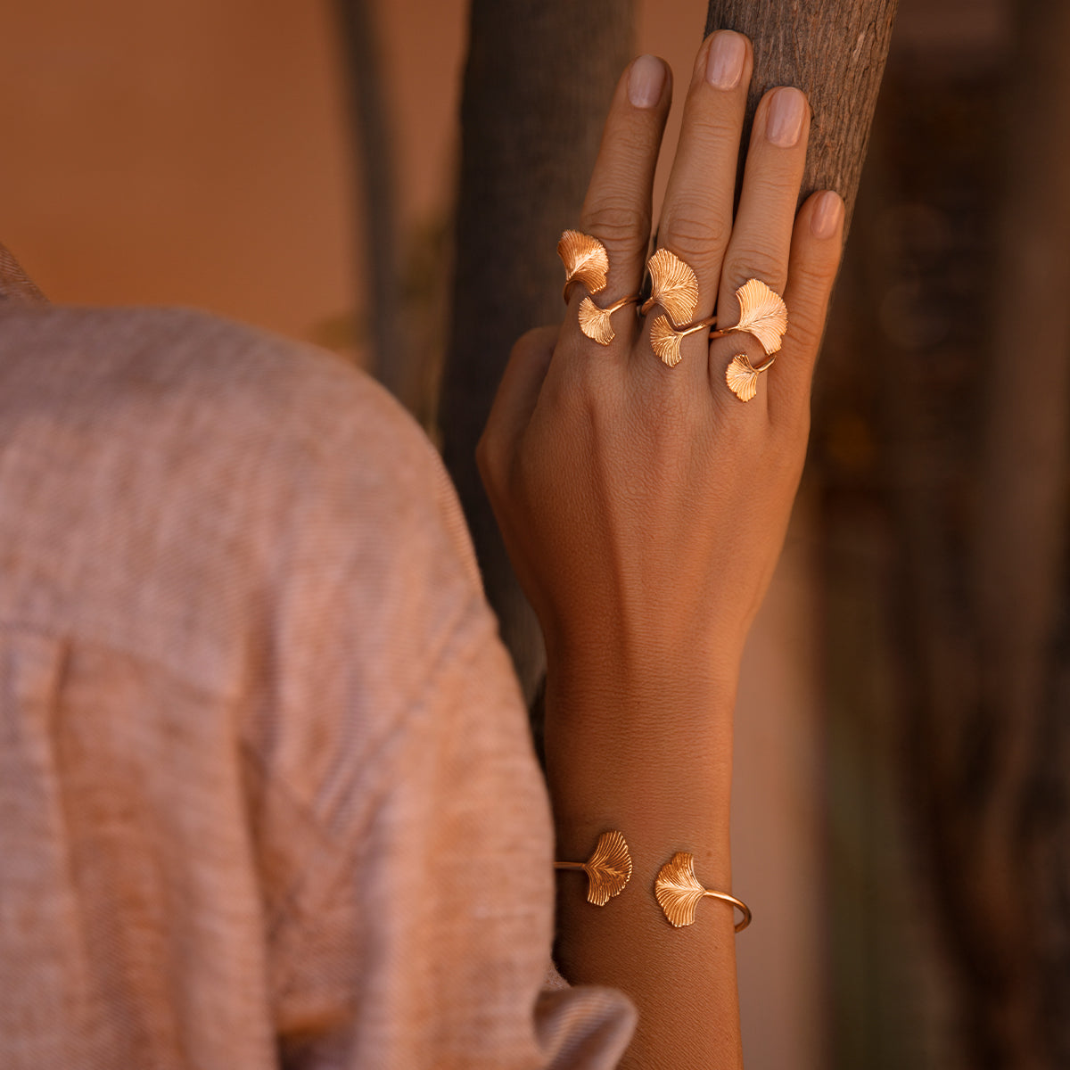 Ring Ginkgo vergoldet - Detailansicht