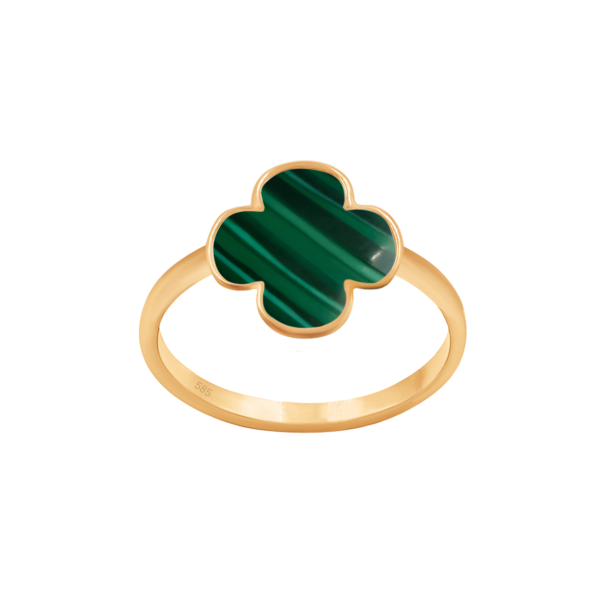 Ring mit grünem Malachit Kleeblatt 0,8 cm in 585er Gelbgold Fassung - Vorderansicht