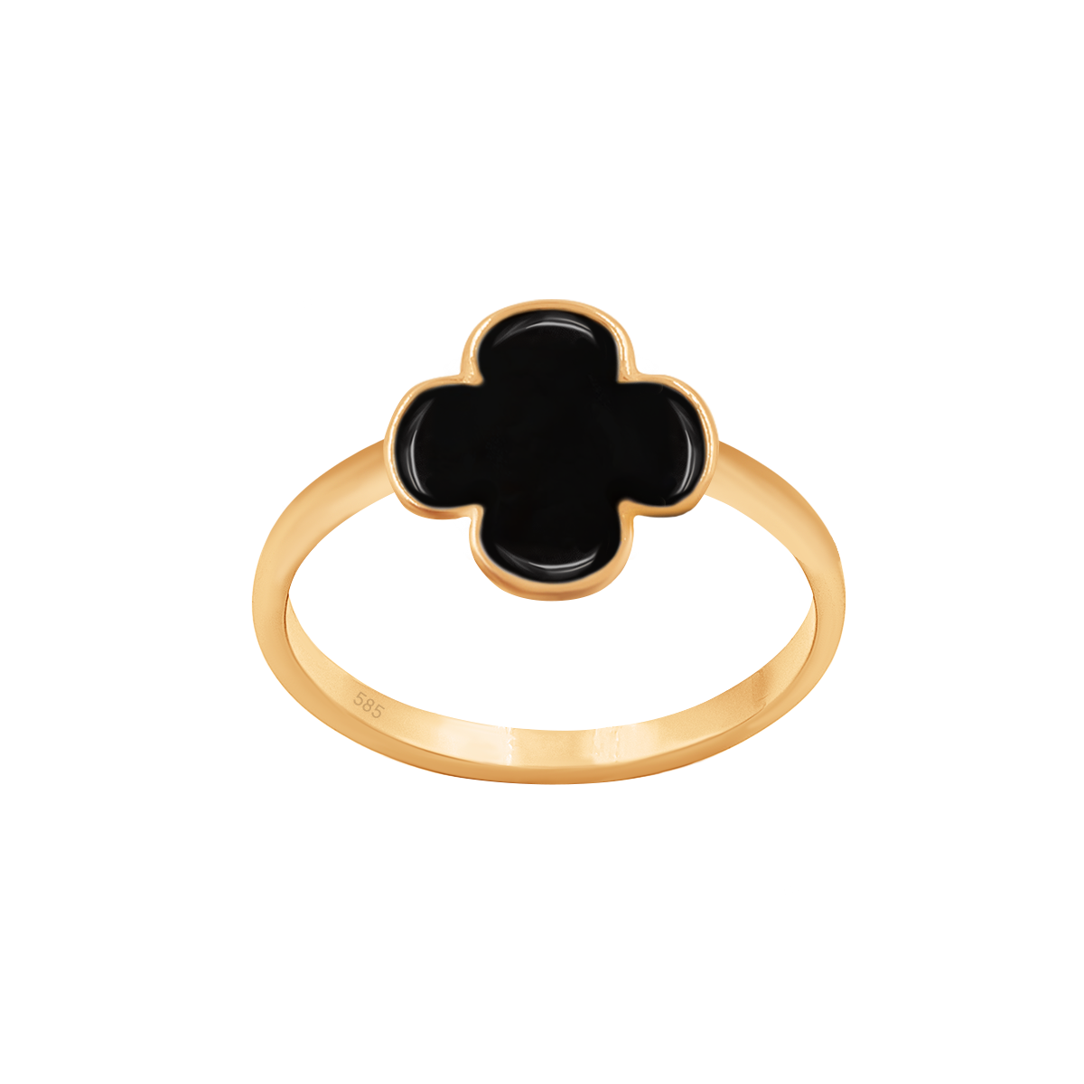 Ring mit Kleeblatt 0,8 cm schwarzer Onyx in 585er Gelbgold Fassung