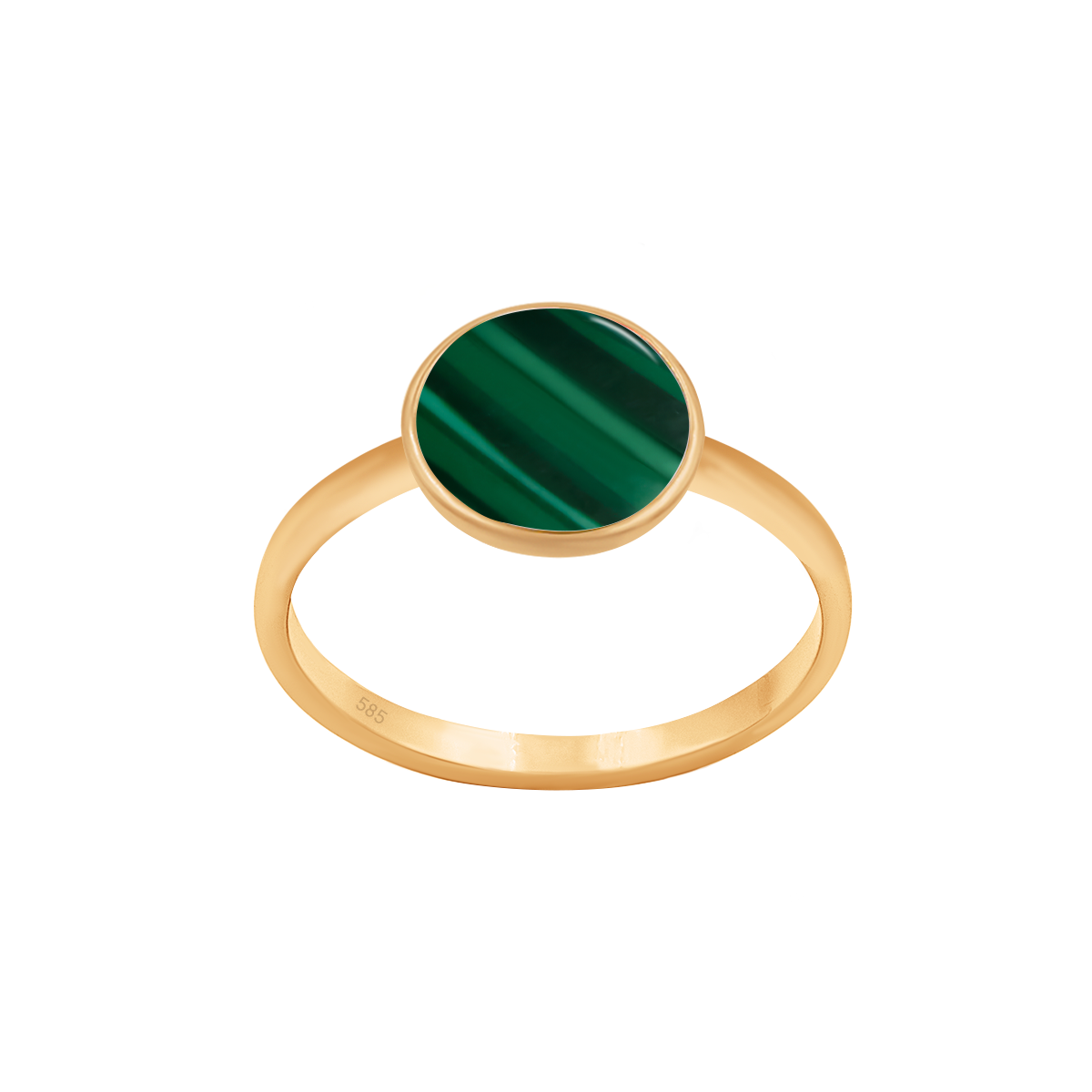 Ring mit grünem Malachit Medaillon 0,8 cm in 585er Gelbgold Fassung - Vorderansicht