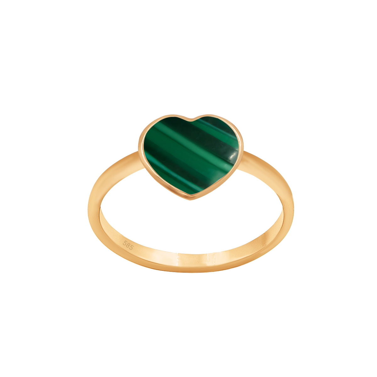 Ring mit grünem Malachit Herz 0,8 cm in 585er Gelbgold Fassung - Vorderansicht