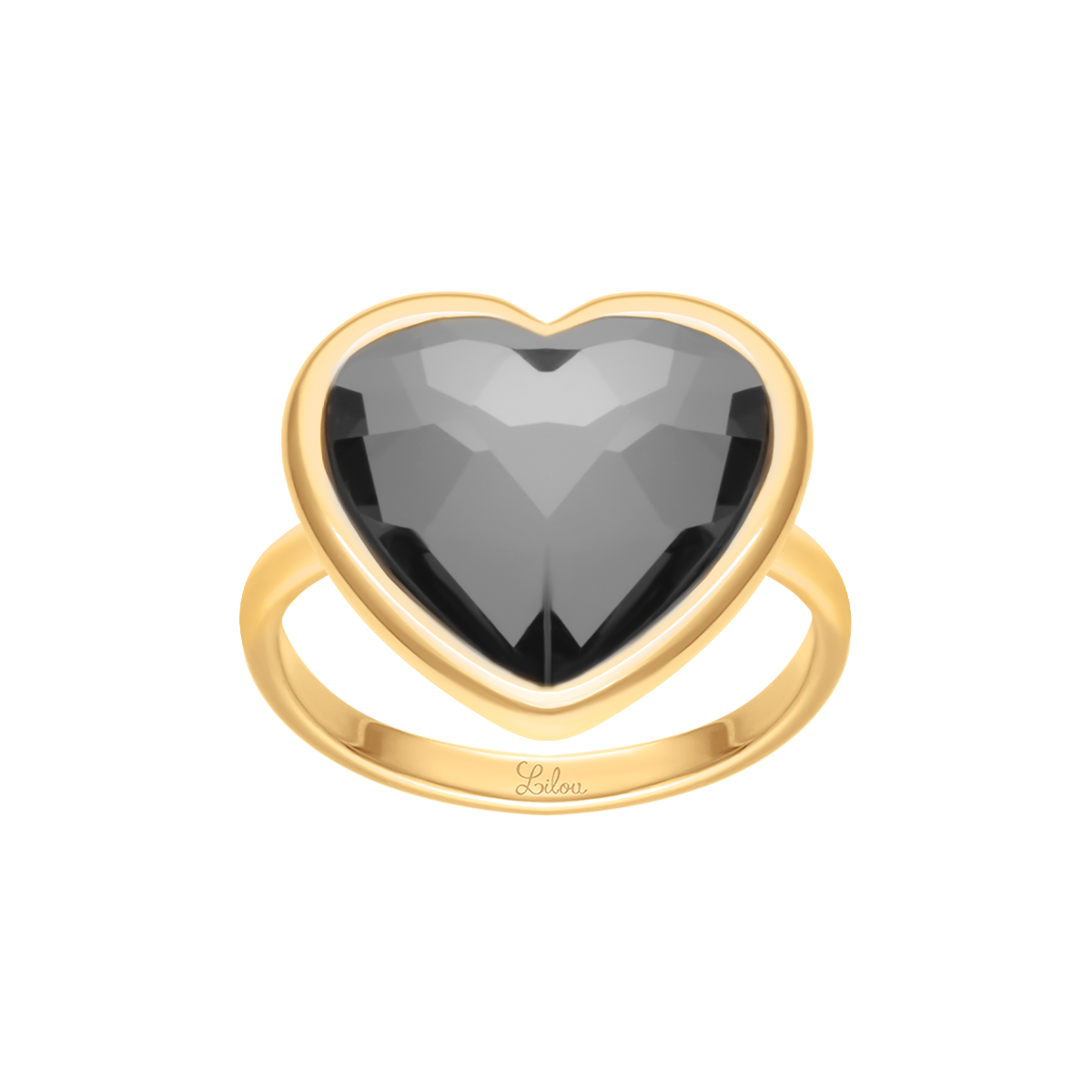 Ring Icons mit Kristall in Herzform, vergoldet - Vorderansicht