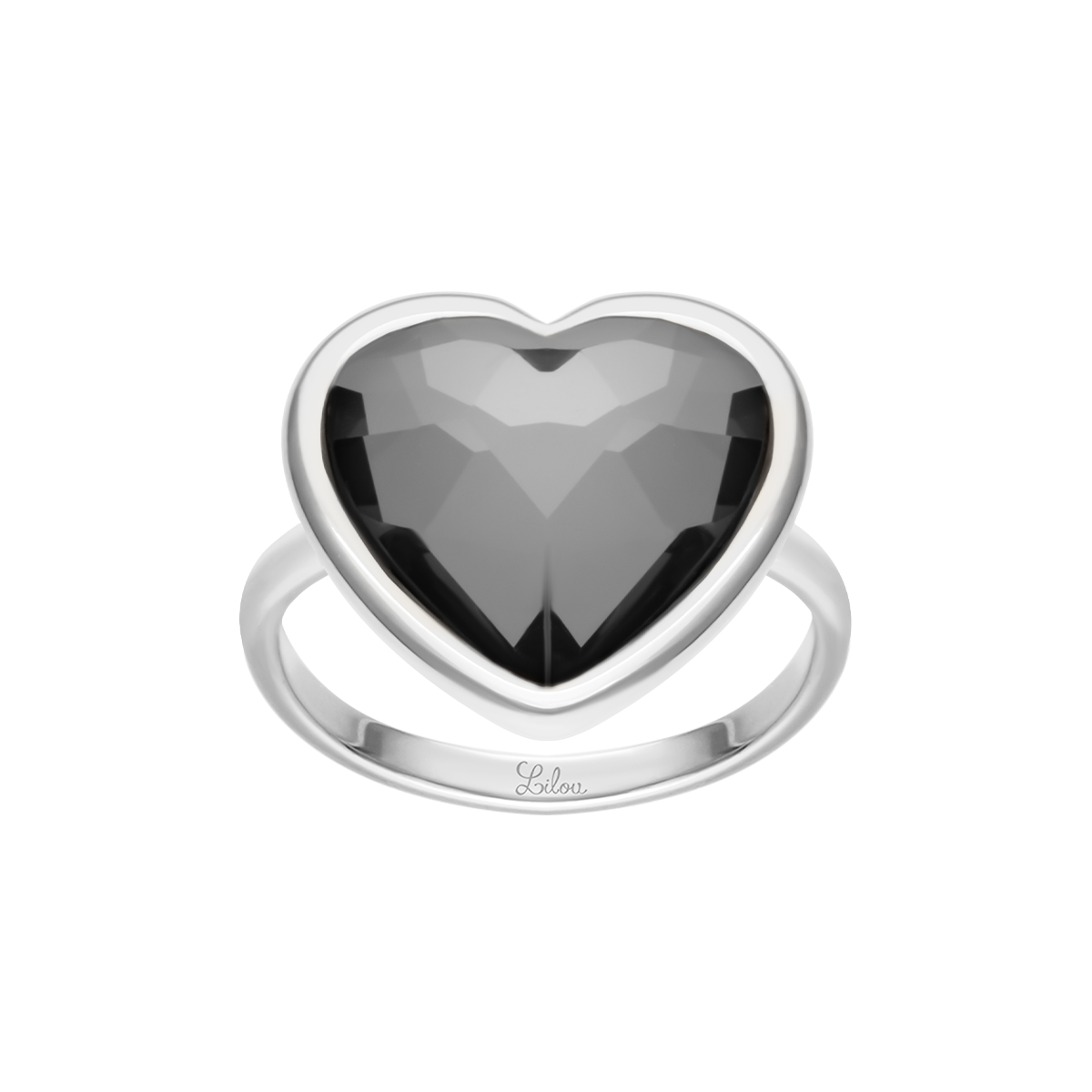 Ring Icons mit Kristall in Herzform, versilbert - Vorderansicht