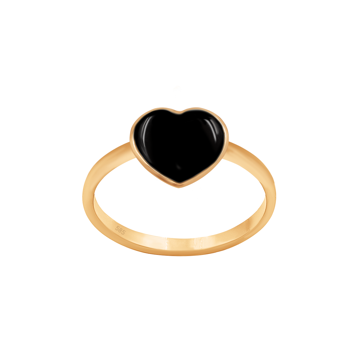 Ring mit Herz 0,8 cm schwarzer Onyx in 585er Gelbgold Fassung