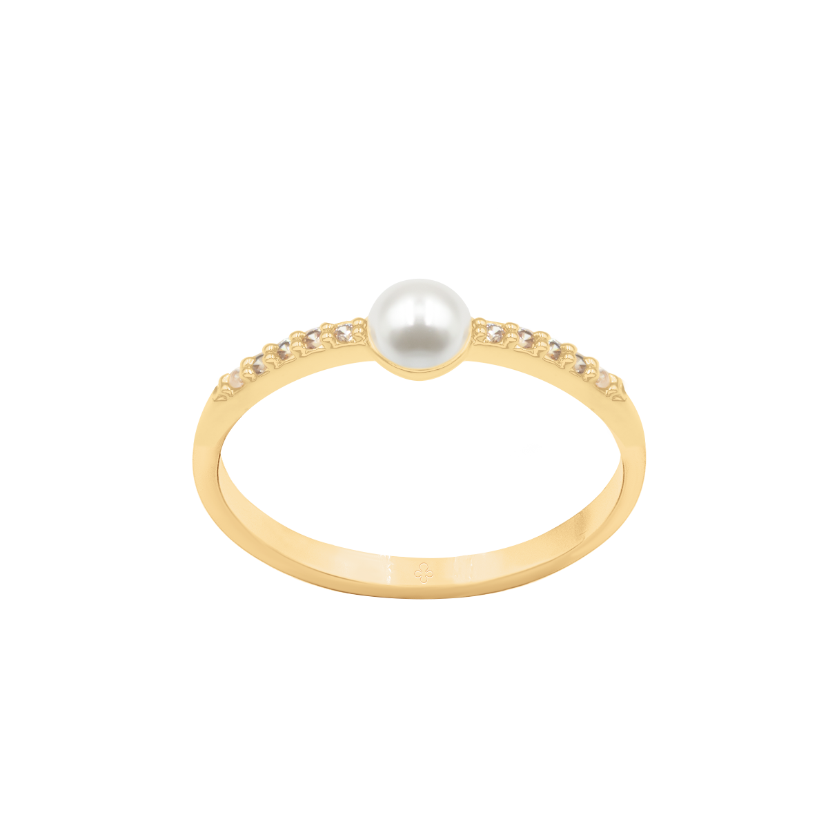 Ring Cosmos No.2 mit weißer Perlen und weißen Zirkonen, vergoldet - Vorderansicht