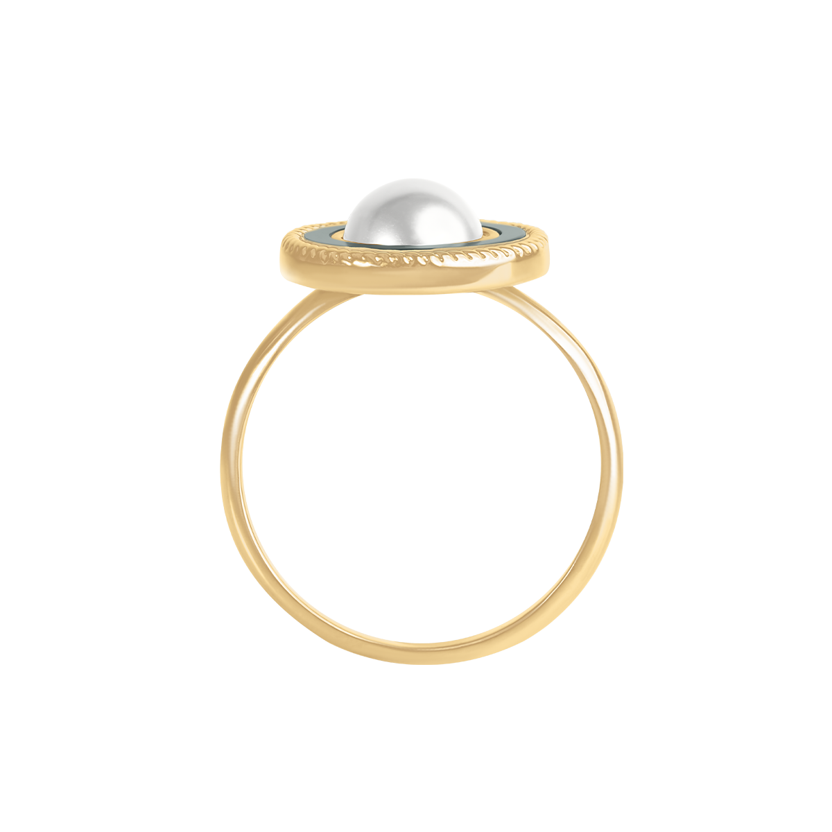 Ring Cosmos No.4 mit weißer Perle und dunklem Perlmutt, vergoldet - Trägeransicht