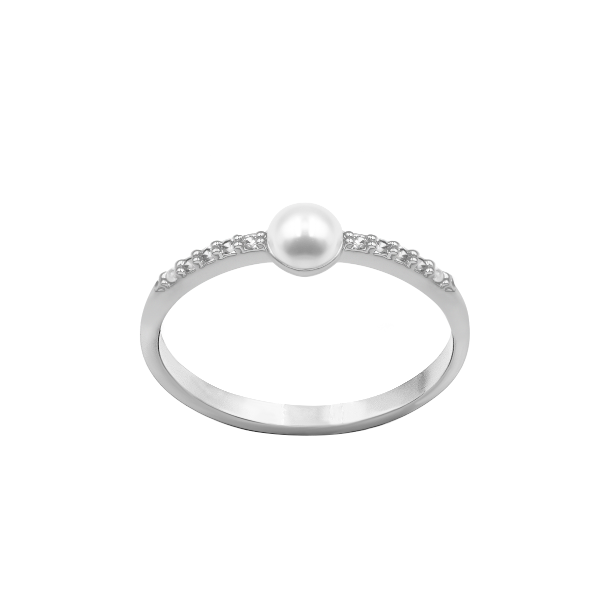 Ring Cosmos No.2 mit weißer Perlen und weißen Zirkonen, versilbert - Vorderansicht