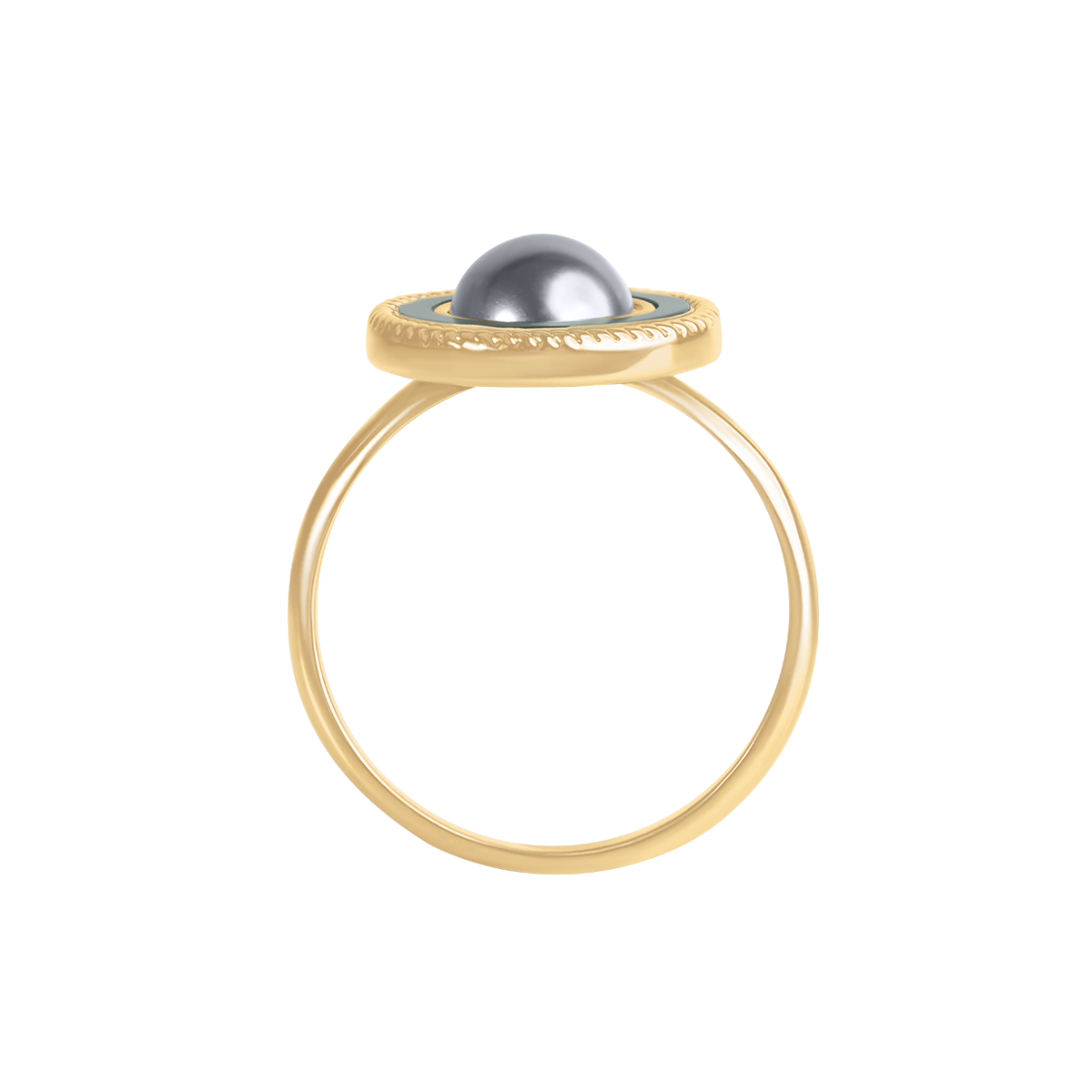 Ring Cosmos No.4 mit grauer Perle und dunklem Perlmutt, vergoldet - Trägeransicht