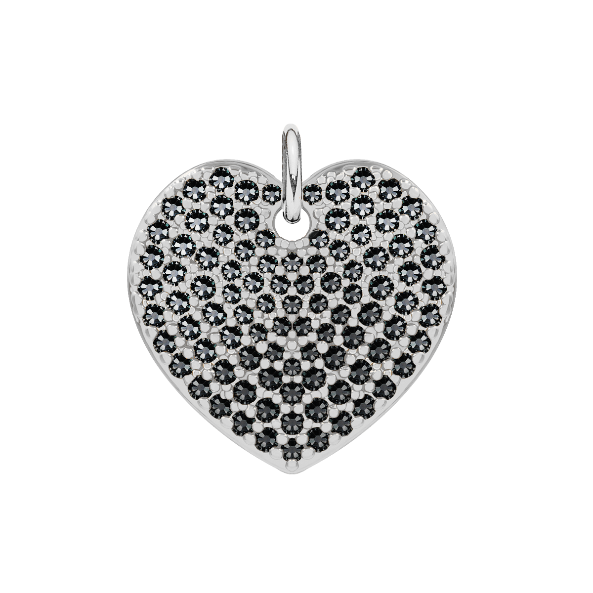 Herz mit schwarzen Zirkonen 1,5 cm, versilbert - Vorderansicht