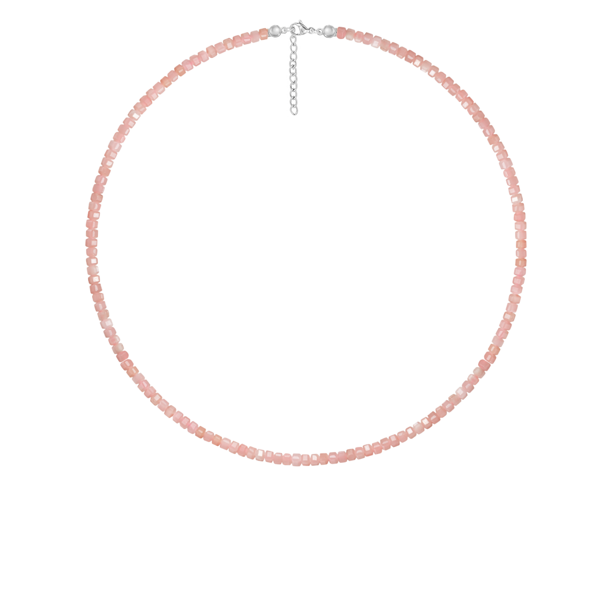 Halskette aus rosa Opal Steinen, versilbert - Vorderansicht