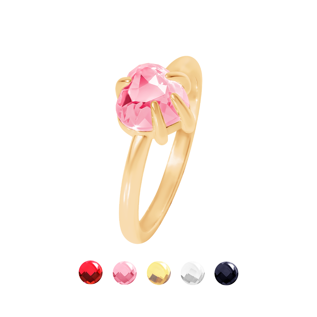 Ring Amour mit Herz aus rosa Kristall, vergoldet - Vorderansicht