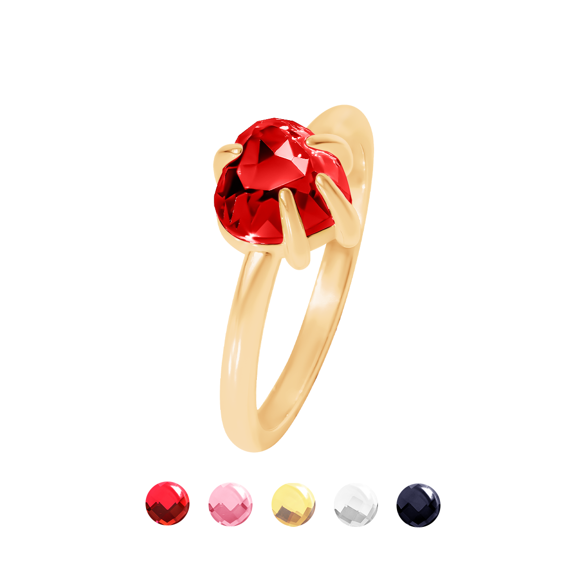 Ring Amour mit Herz aus rotem Kristall, vergoldet - Vorderansicht
