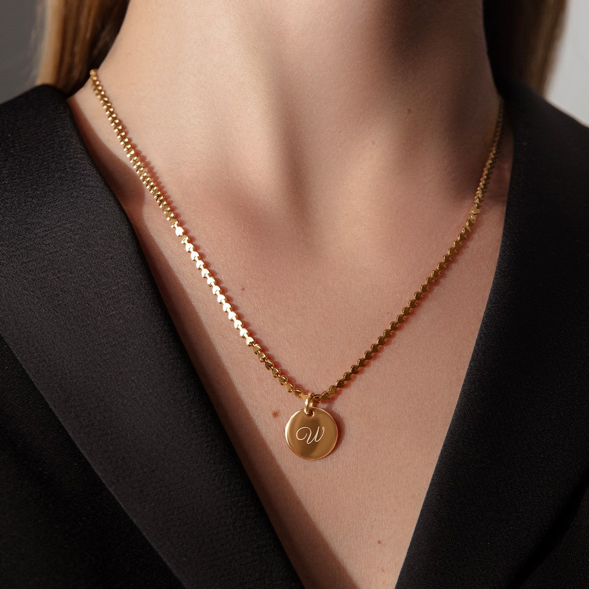 Halskette Hearts mit Anhänger Medaillon 1 cm vergoldet 40 cm - Detailansicht