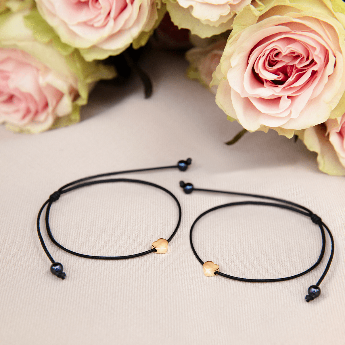 Schnurarmband Set Soulmate schwarz mit Perlen und Etincelle Herz vergoldet