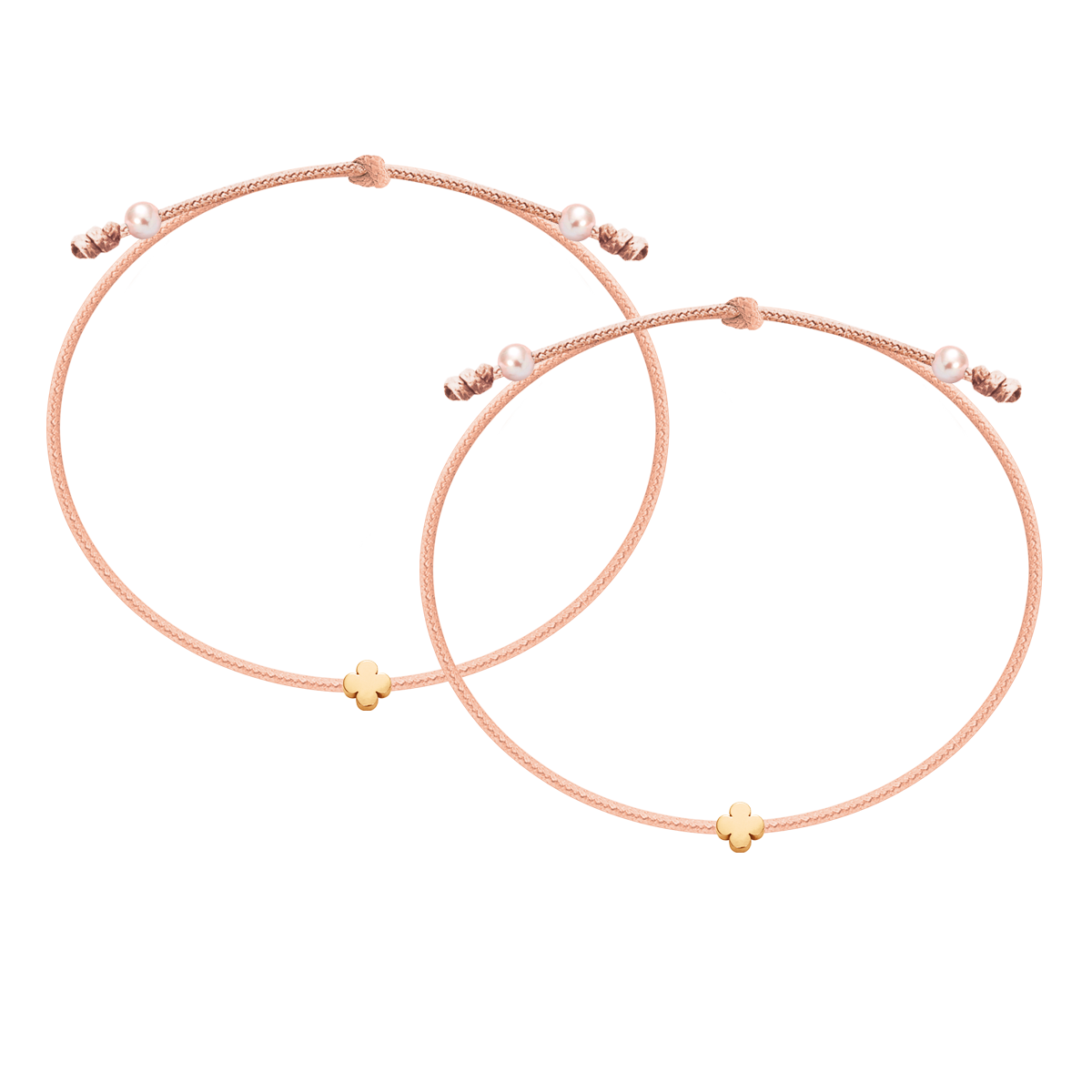 Schnurarmband Set Stand by Me lachs mit Perlen und Etincelle Kleeblatt vergoldet - Vorderansicht