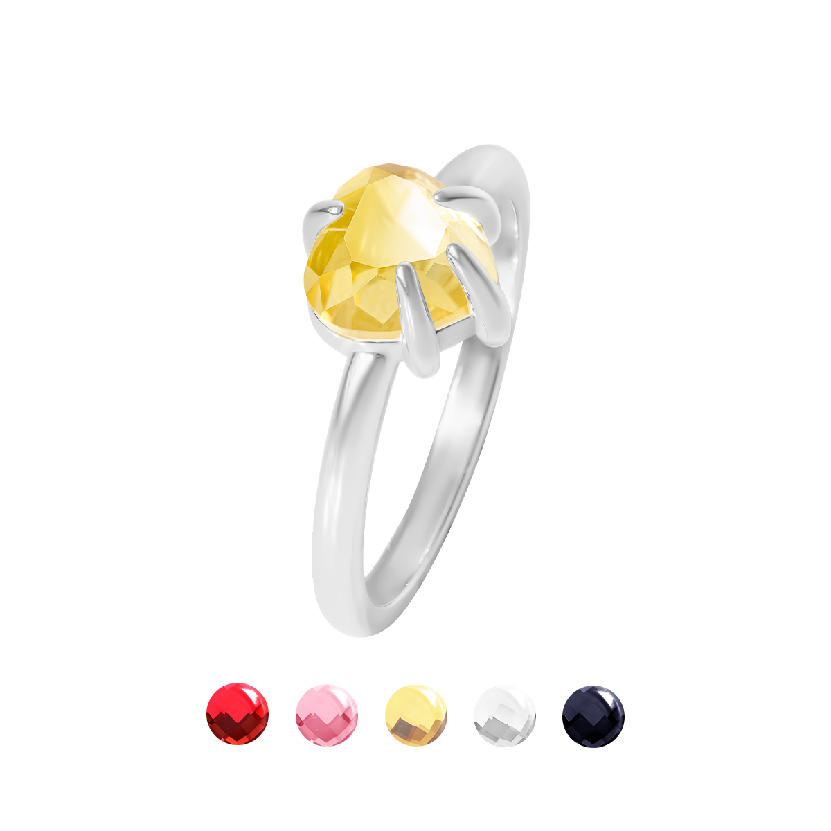 Ring Amour mit Herz aus gelbem Kristall, versilbert - Vorderansicht