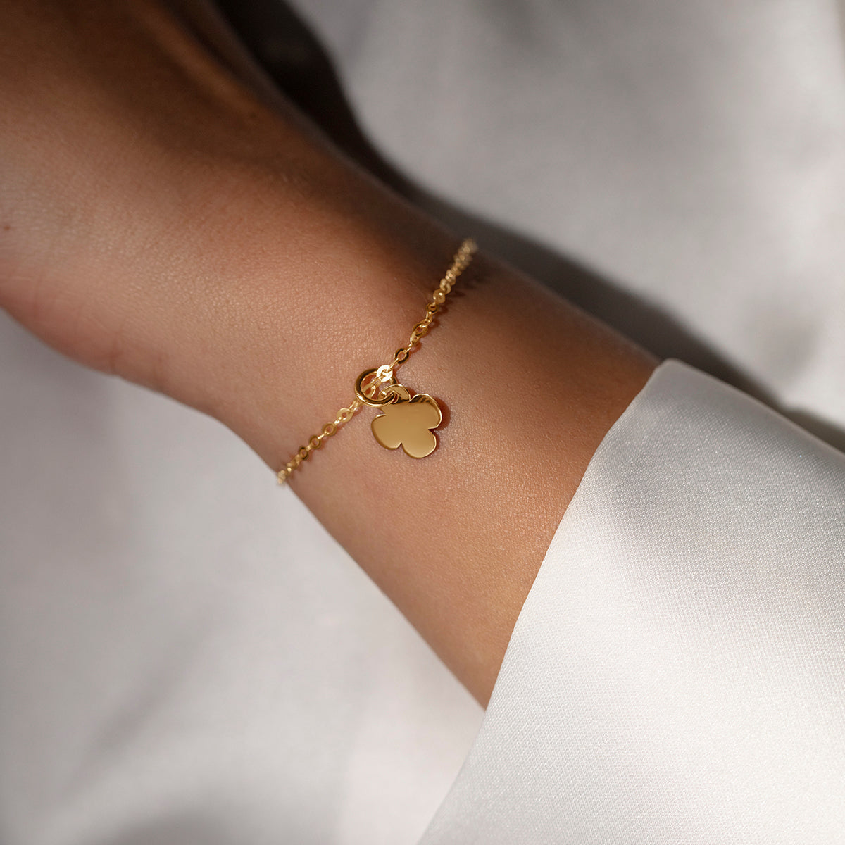 Armband Forzatina mit Kleeblatt rund 1 cm, 585er Gelbgold - Detailansicht