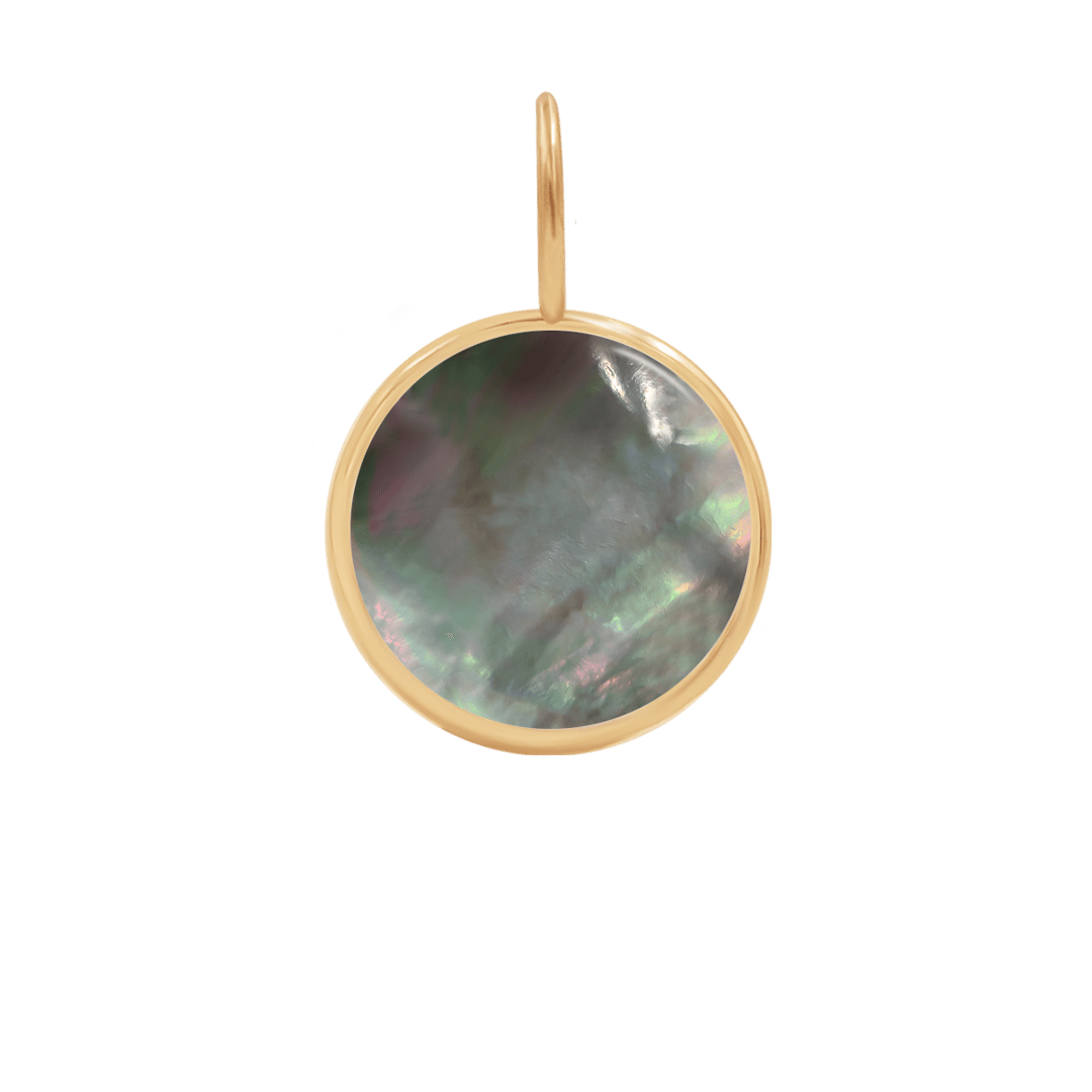 Anhänger dunkles Perlmutt Medaillon 0,8 cm in 585er Gelbgold Fassung - Vorderansicht