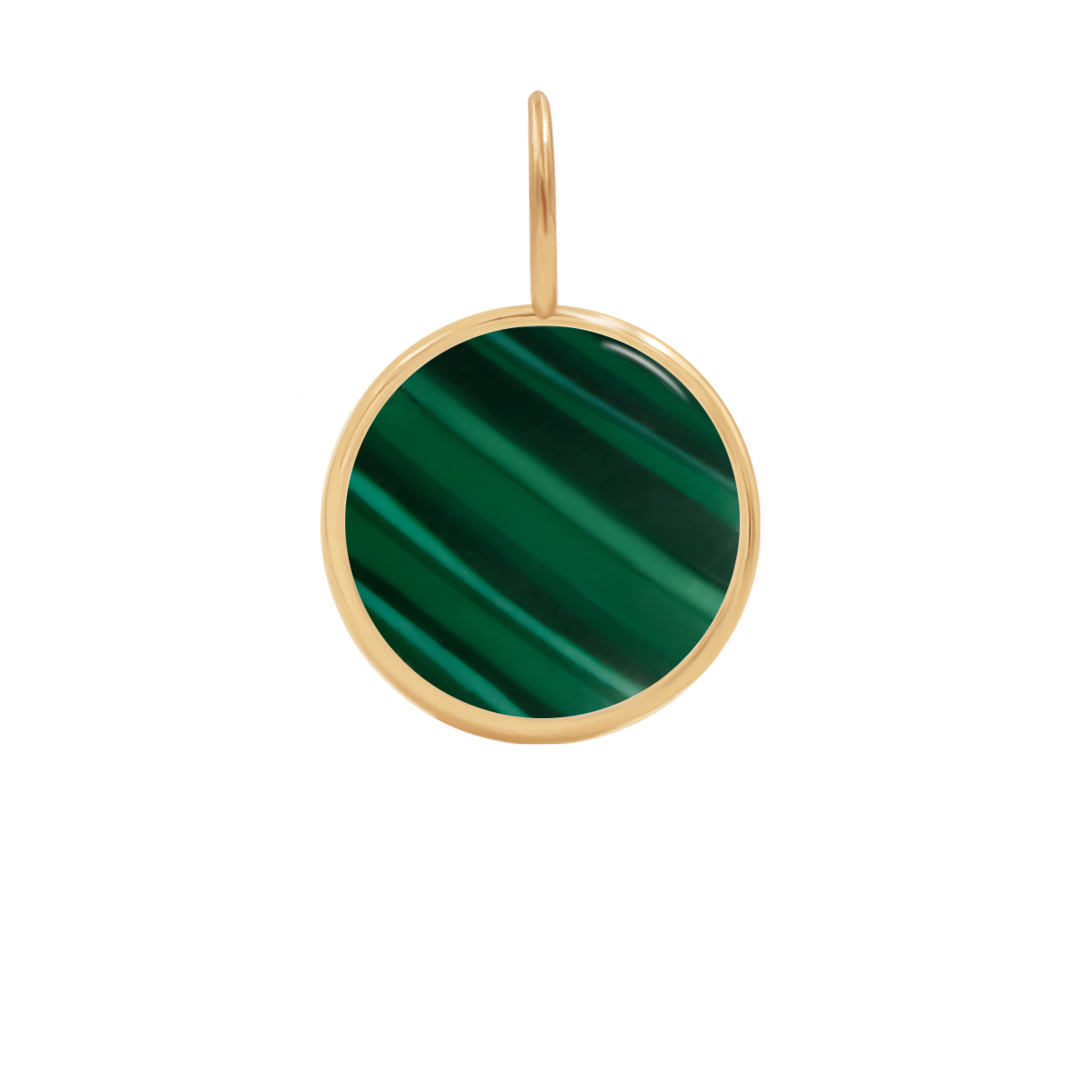Anhänger grünes Malachit Medaillon 0,8 cm in 585er Gelbgold Fassung - Vorderansicht