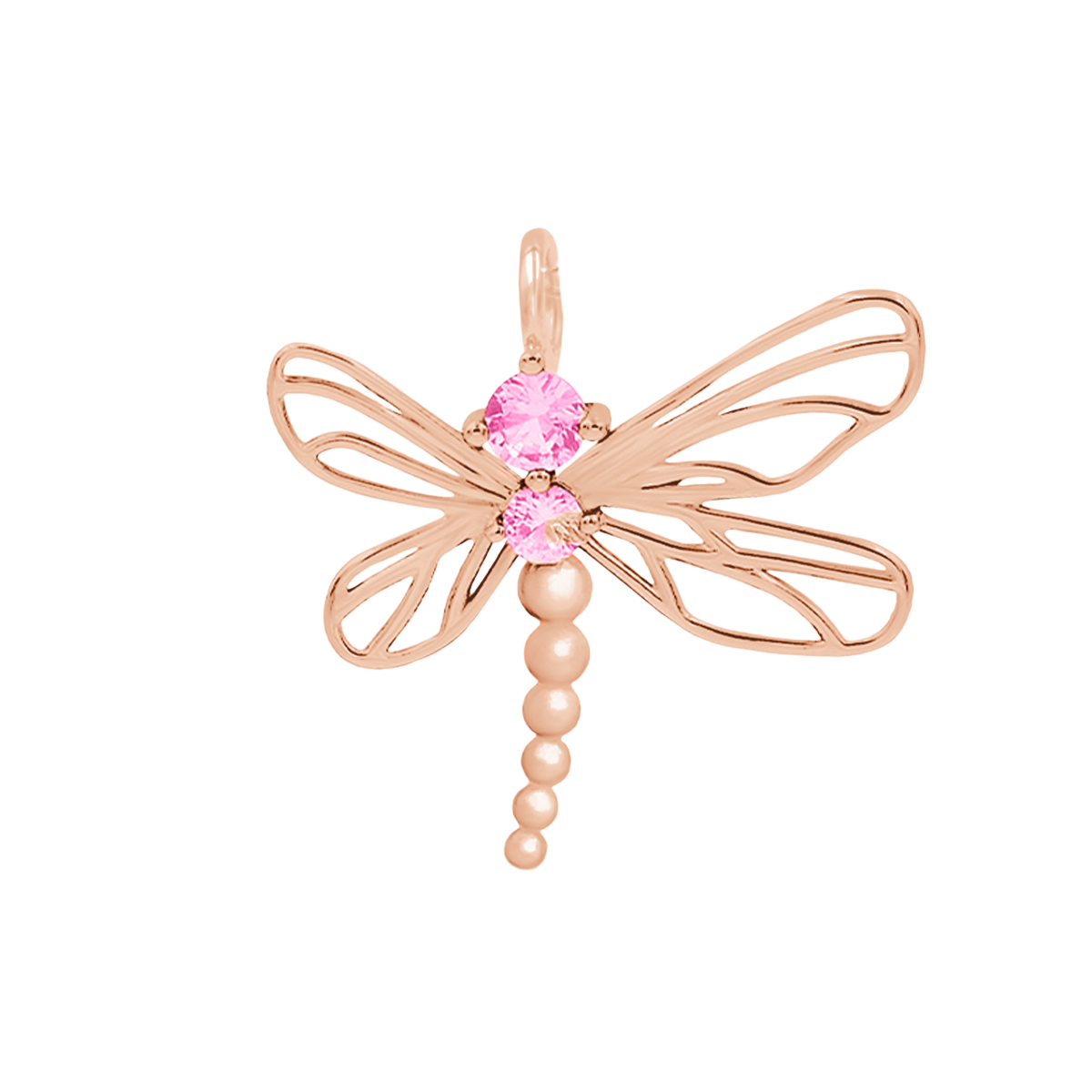 Libellen Anhänger mit rosa Zirkon, rosevergoldet - - Vorderansicht
