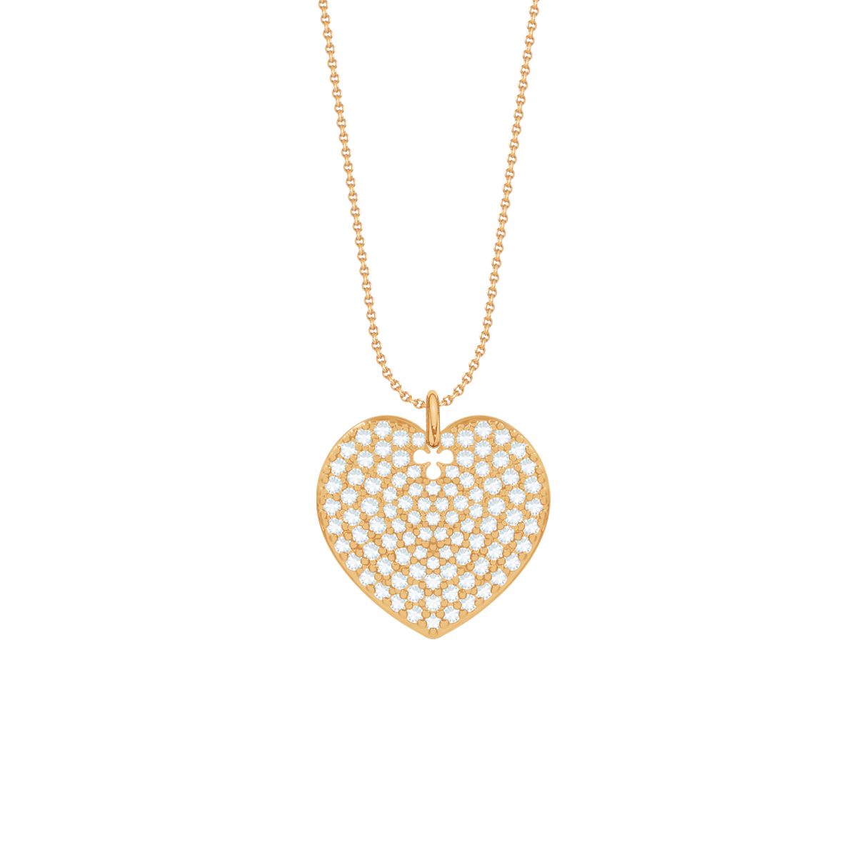 Halskette mit vergoldetem 2 cm Herz mit weißen Zirkonen