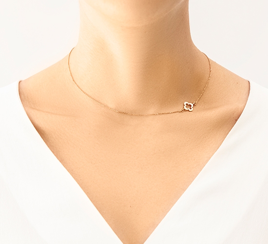 Halskette mit offen gearbeitetem Kleeblatt aus 585er Gelbgold