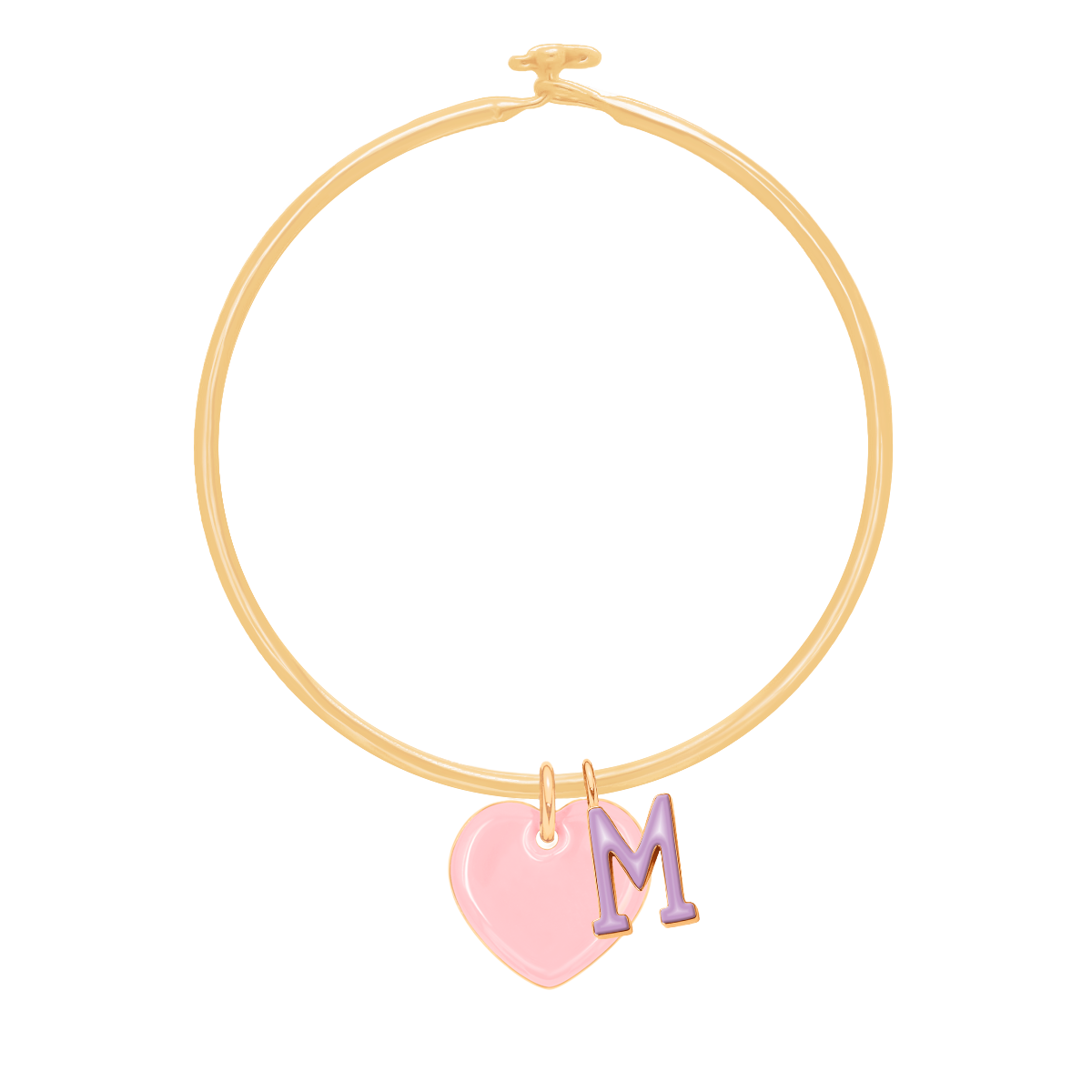 Armreif Penelope mit rosafarbenem 1,5 cm Herz und Buchstaben M