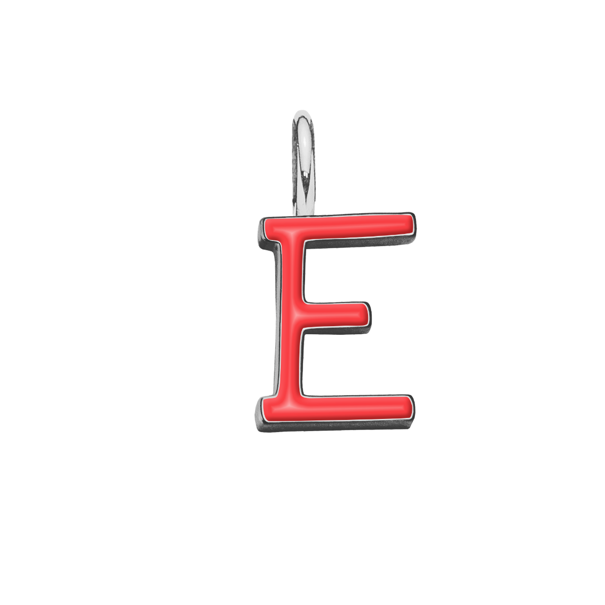Buchstabe E 1 cm, rote Emaille, versilbert