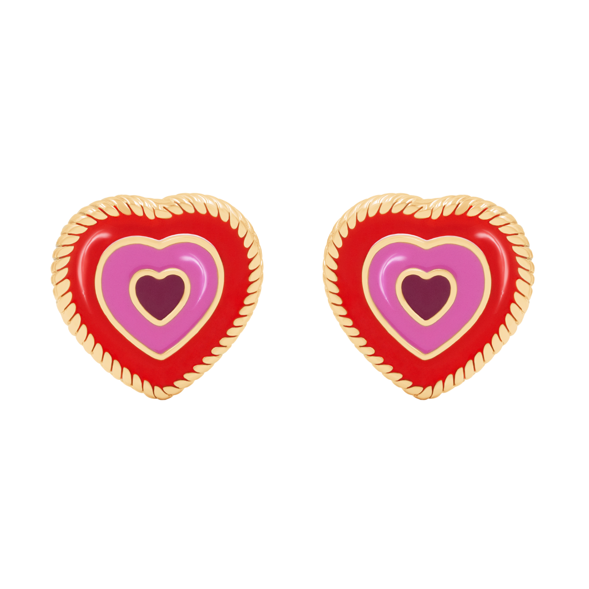 Ohrringe Herz mit rot-rosa Emaille vergoldet