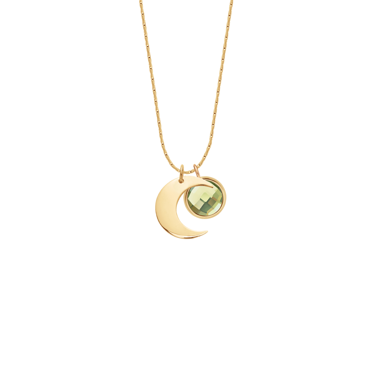 Halskette Sublime mit 1,5 cm Lune-Anhänger und grünem Quarz, vergoldet
