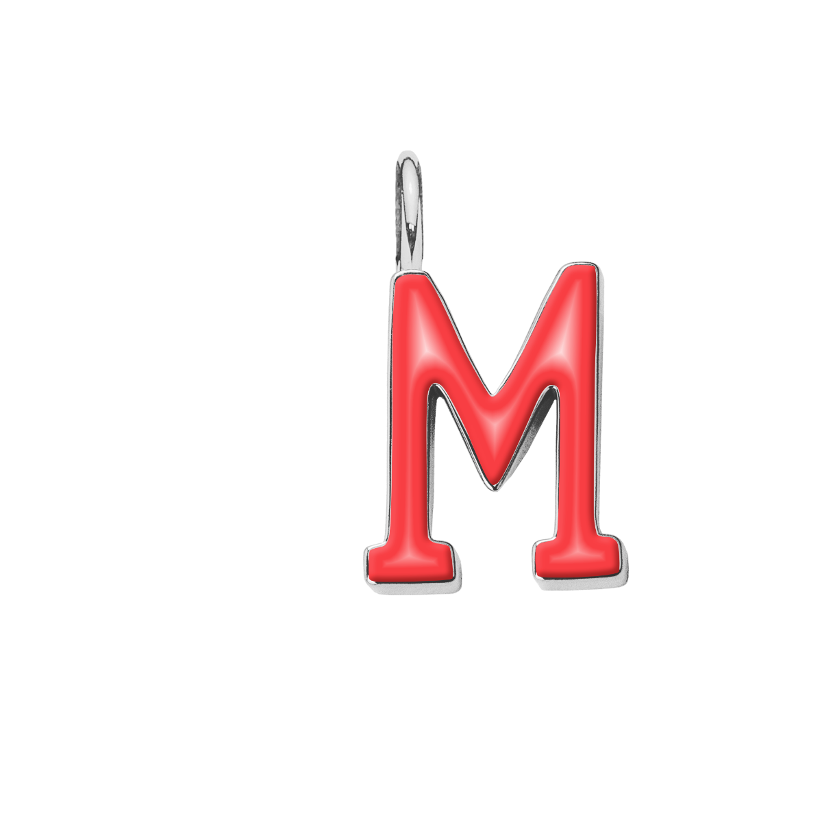 Buchstabe M 1 cm, rote Emaille, versilbert
