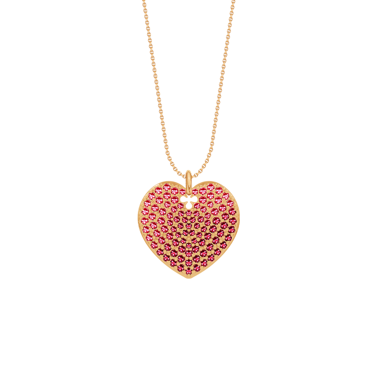 Halskette Faden mit Anhänger Herz 2cm mit rosa Zirkonen  2 cm, vergoldet