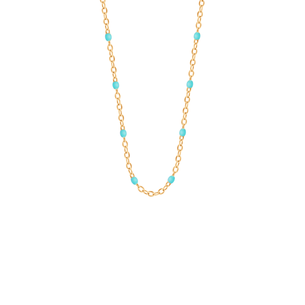 Halskette mit türkisfarbener Emaille 42cm, vergoldet