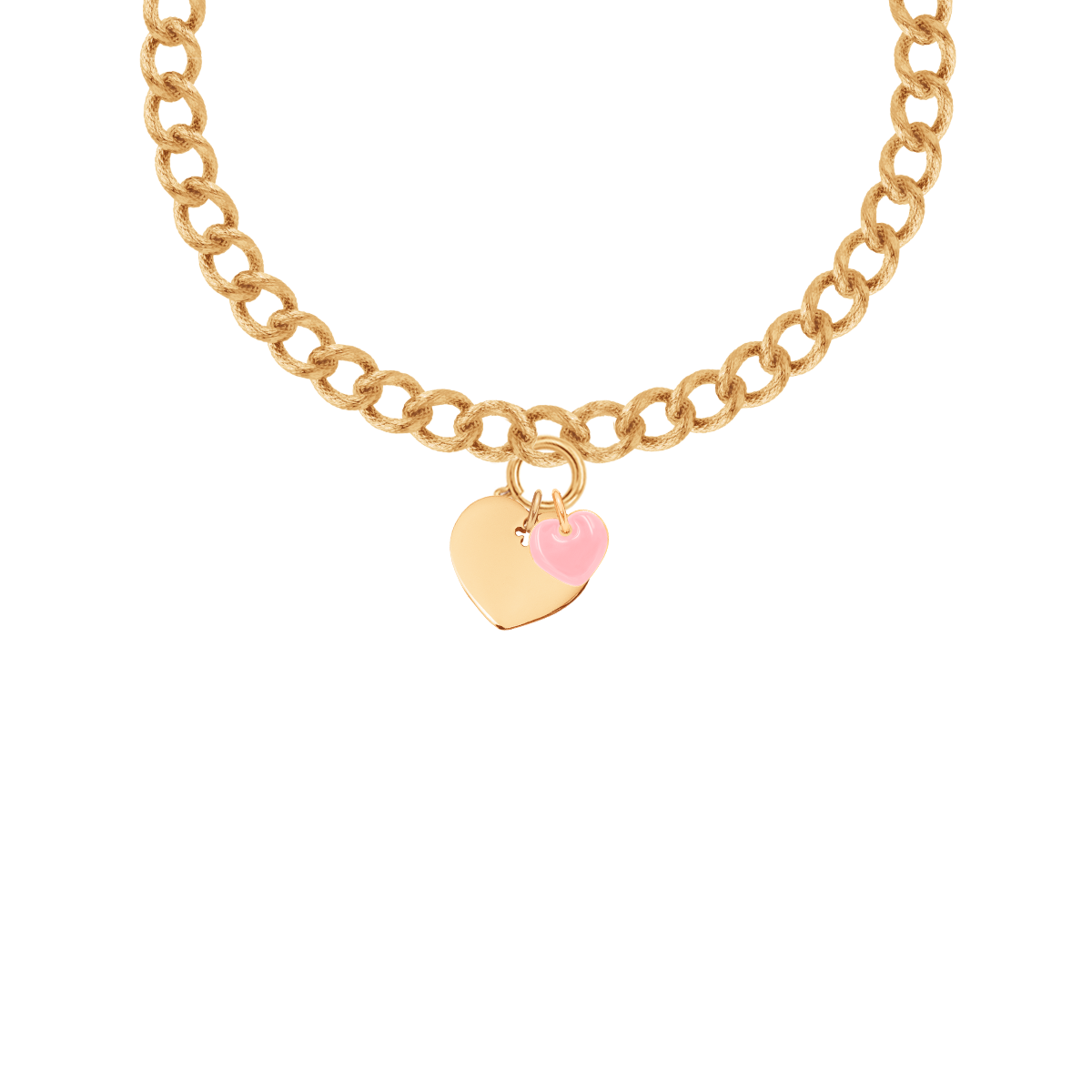 Halskette No.4 mit vergoldetem Herz und rosafarbenen Emaille Herz