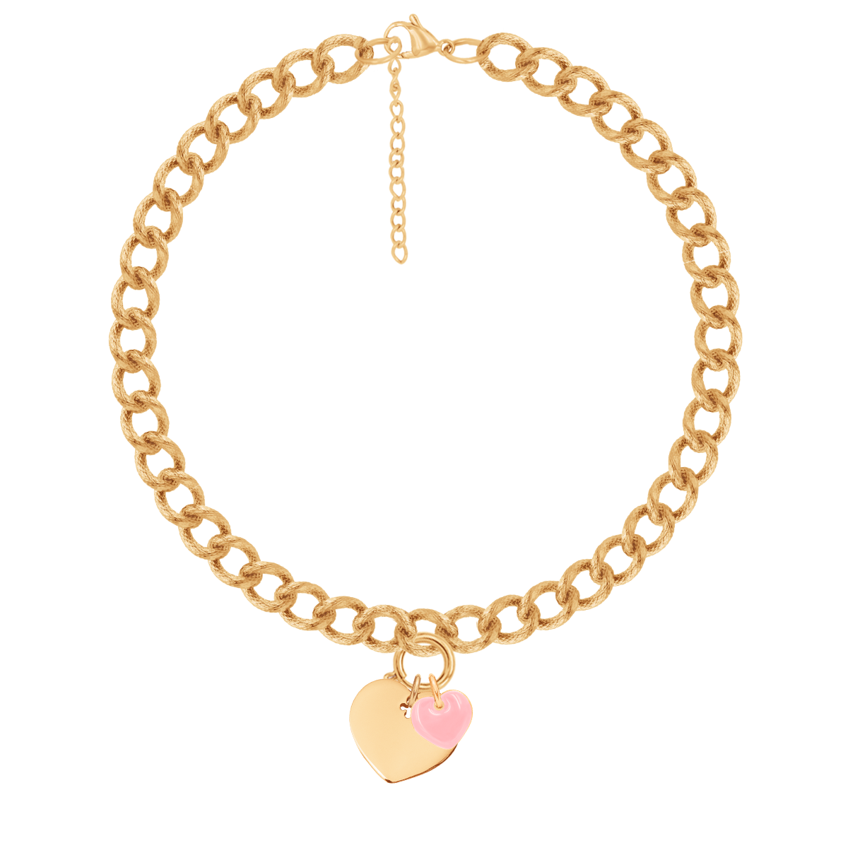 Halskette No.4 mit vergoldetem Herz und rosafarbenen Emaille Herz