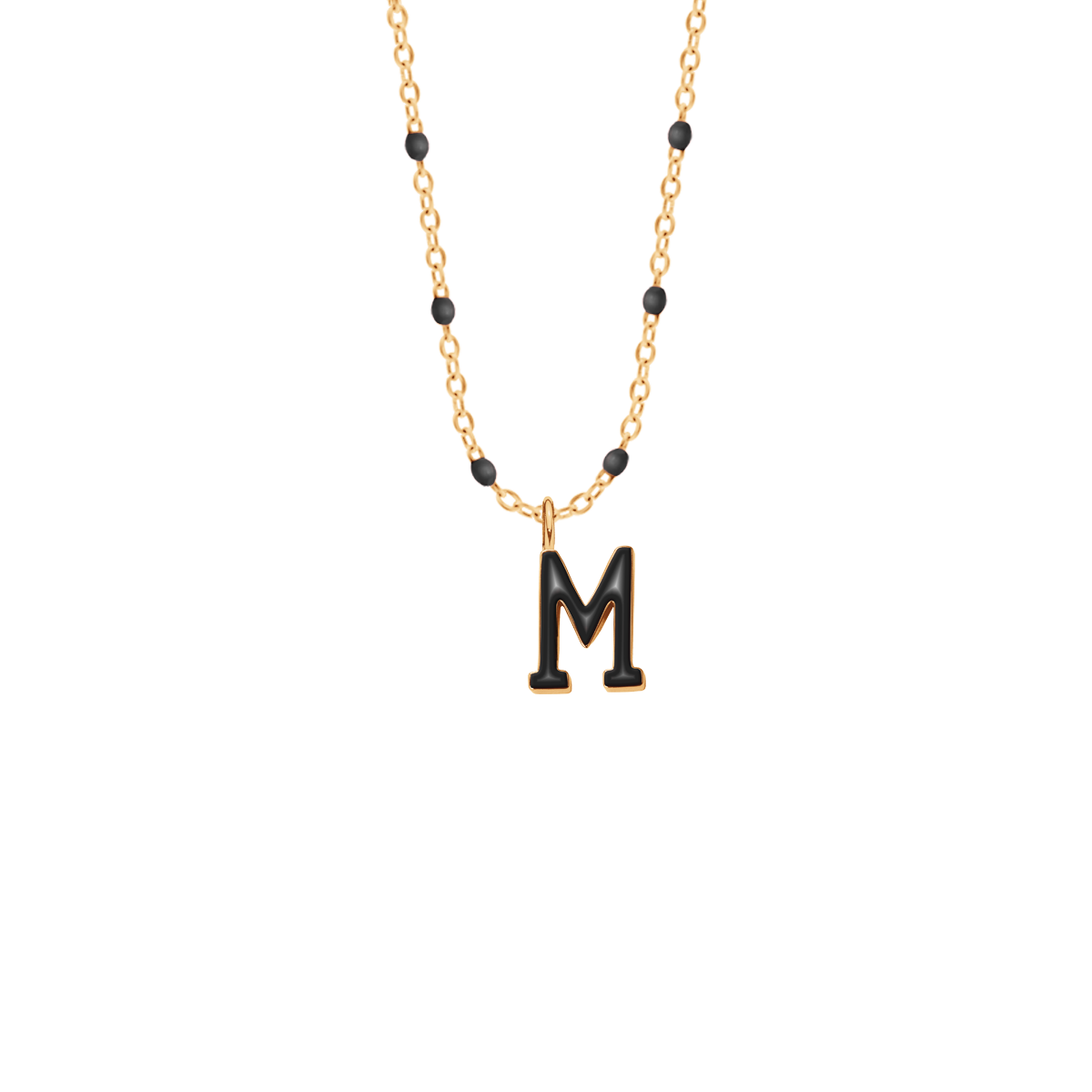 Halskette mit schwarze Emaille und schwarzfarbenen Buchstaben M vergoldet