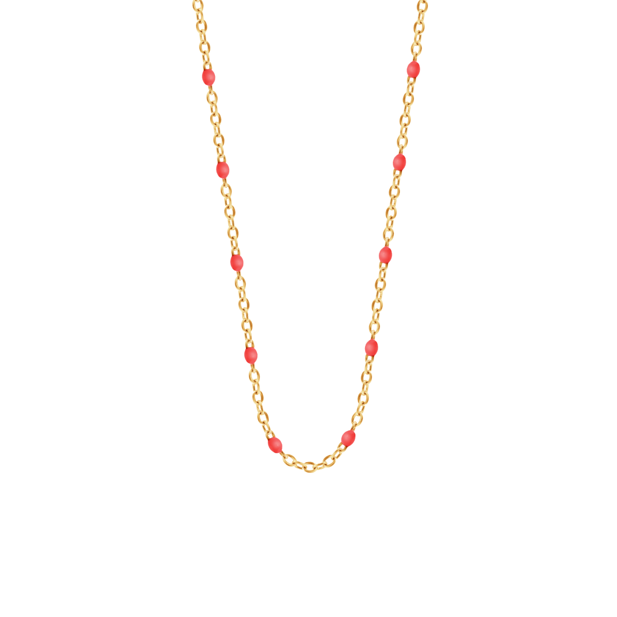 Halskette mit rotfarbener Emaille 42cm, vergoldet