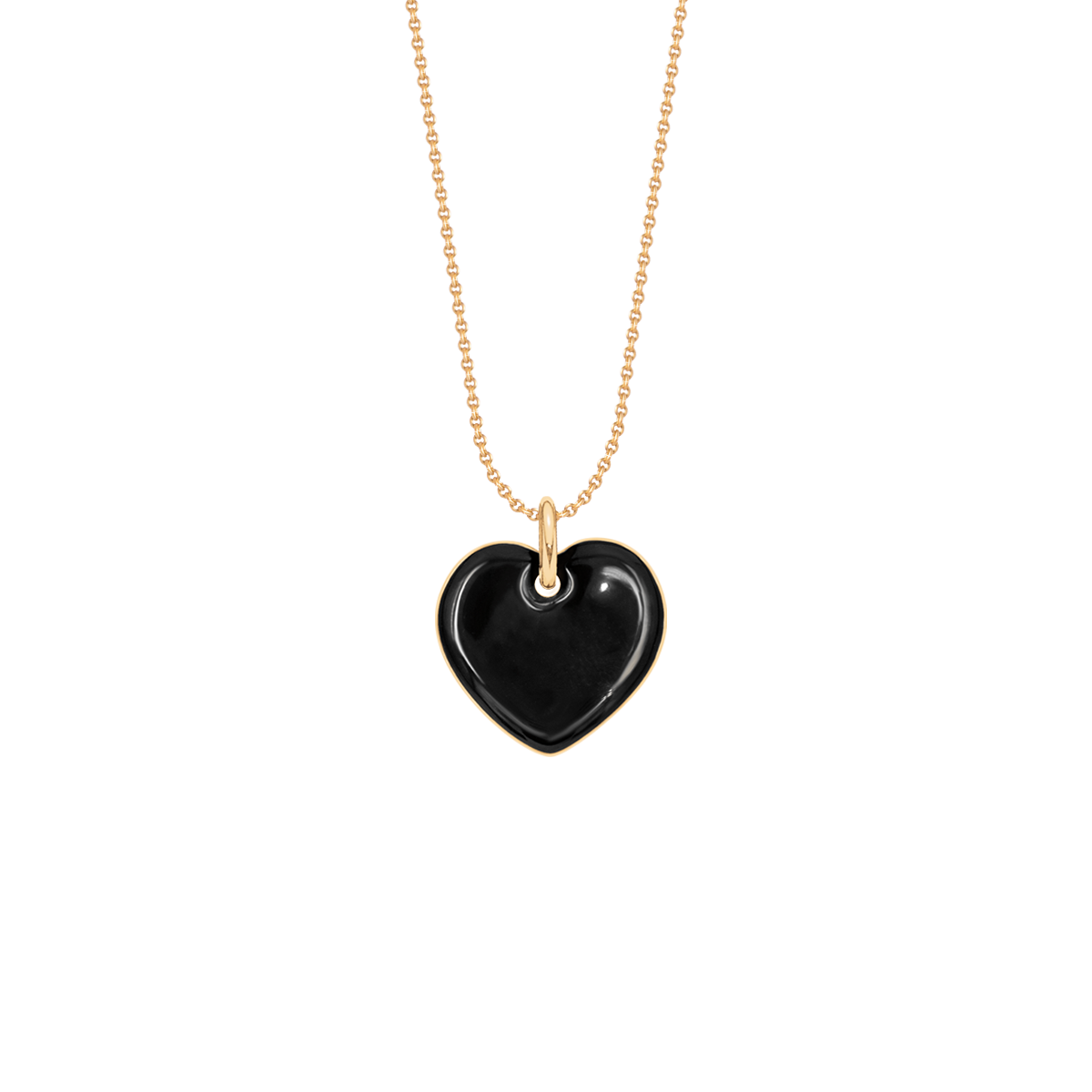 Halskette mit schwarzfarbenem 1 cm Herz vergoldet